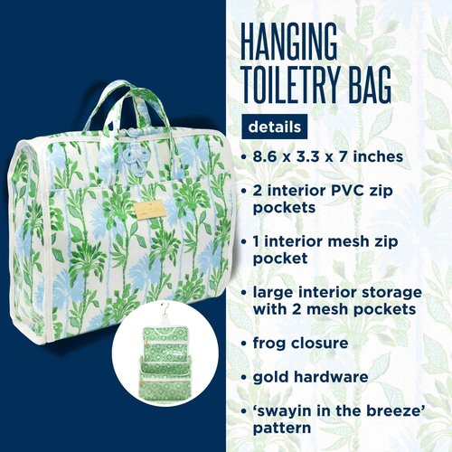 Lilly Pulitzer Travel Toiletry Bag with Handle, Pockets, and Zipper, Hanging Travel Organizer for Makeup and Toiletries (Swayin in the Breeze)
