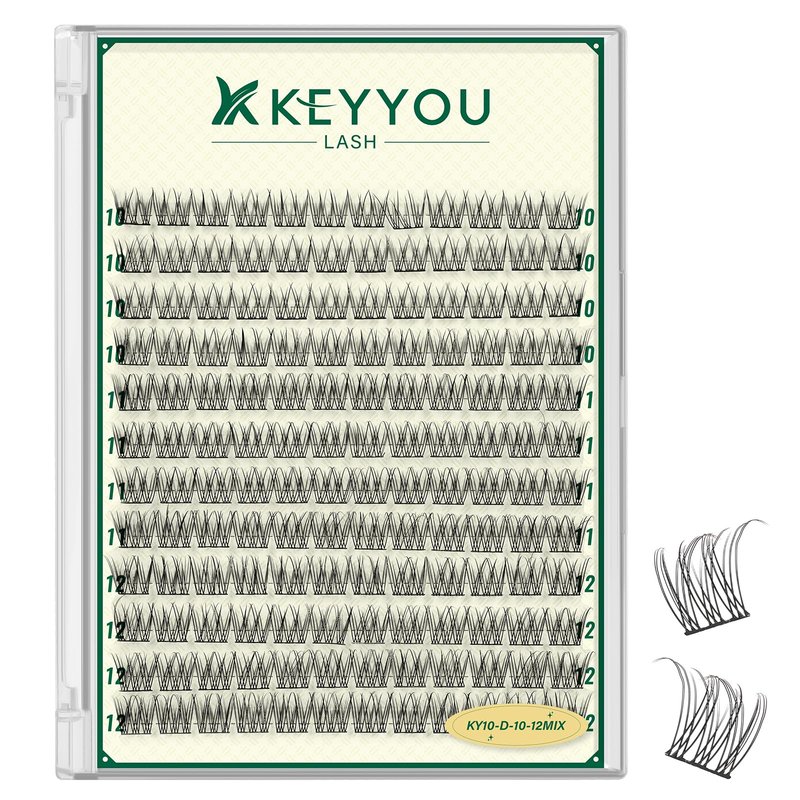 KEYYOULASH Lash Clusters Manga Lash Extension D Curl 144pcs 10-12mm Wispy Eyelash Clusters Natural Volume Eyelash Extensions Individual Lashes DIY at Home(KY10,D-10-12MIX)