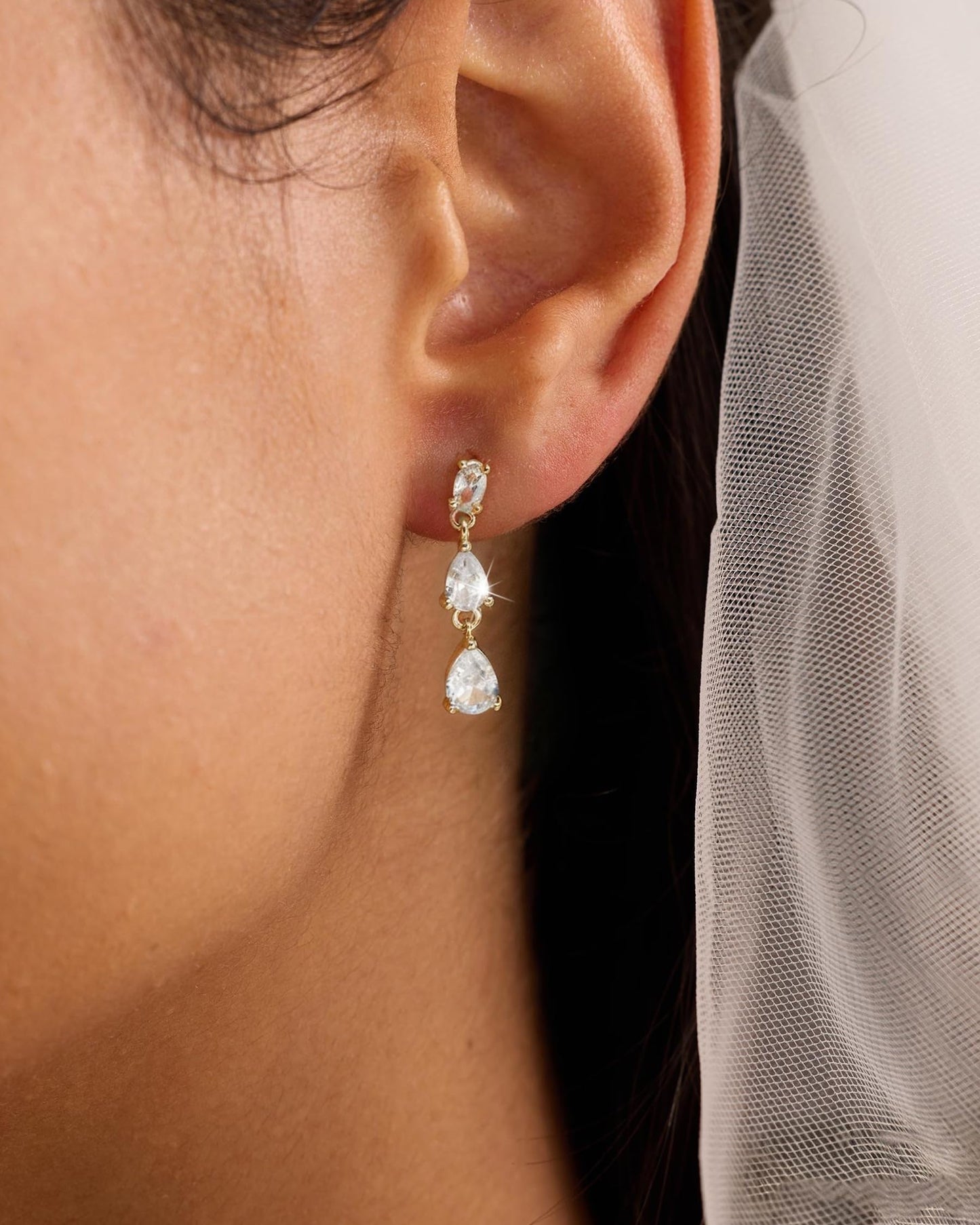 Gold Dangle Earrings for Women Trendy - 14K Gold Plated Brides Drop Dangle Cubic Zirconia Elegant Prom Bridal Bridesmaids Wedding Anniversary Dangling Jewelry
