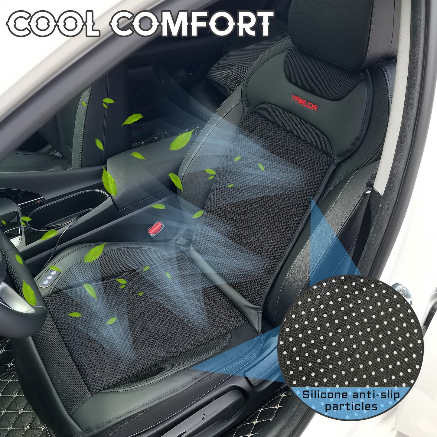 YAMUDA Driver's Side Four Seasons General Motors Multi functional Seat Cover, Car Seat Cooler Seat Cover with 20-Fan Ventilation + 4-Point Massage (1 Piece, Black Suede Leather）