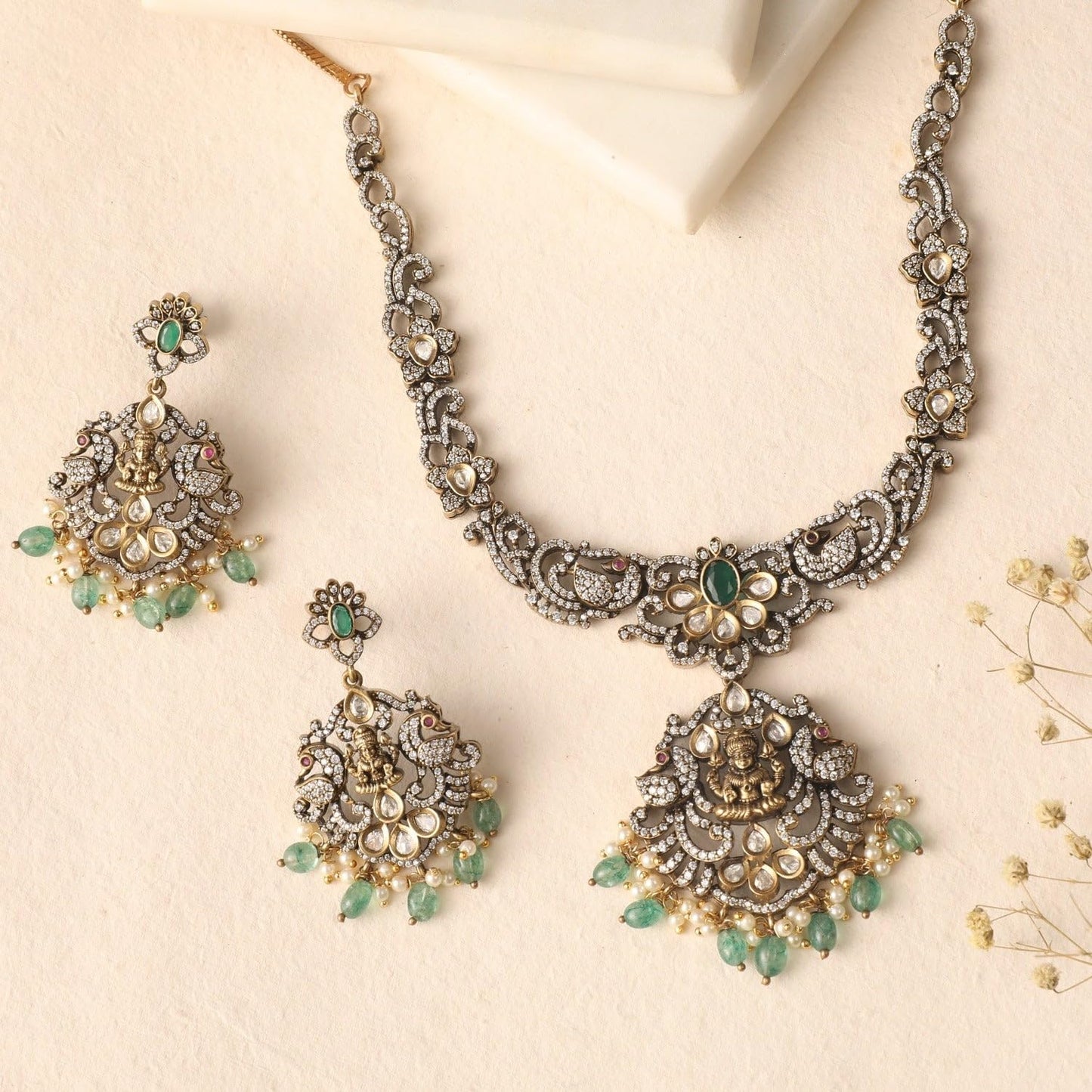 TARINIKA Atreyi Nakshatra CZ Short Necklace Set - Indian Jewelry Sets for Women | Perfect for Ethnic Occasions | Traditional Indian necklace | 1 Year Warranty*