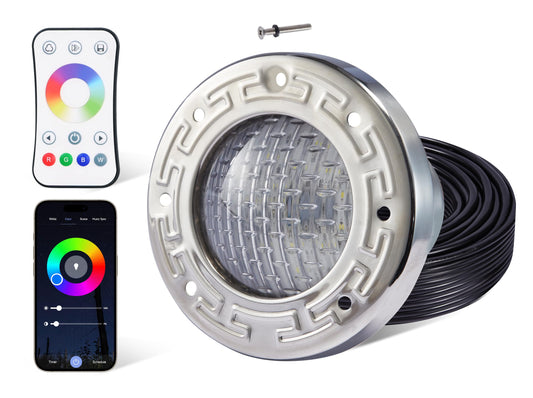 HQUA PN04DC Inground Pool/Spa Lighting System RGBW Color Change 6 Inch 50W LED, Remote/APP Control, 120V AC, 100 Feet Cord, UL Listed Transformer Included
