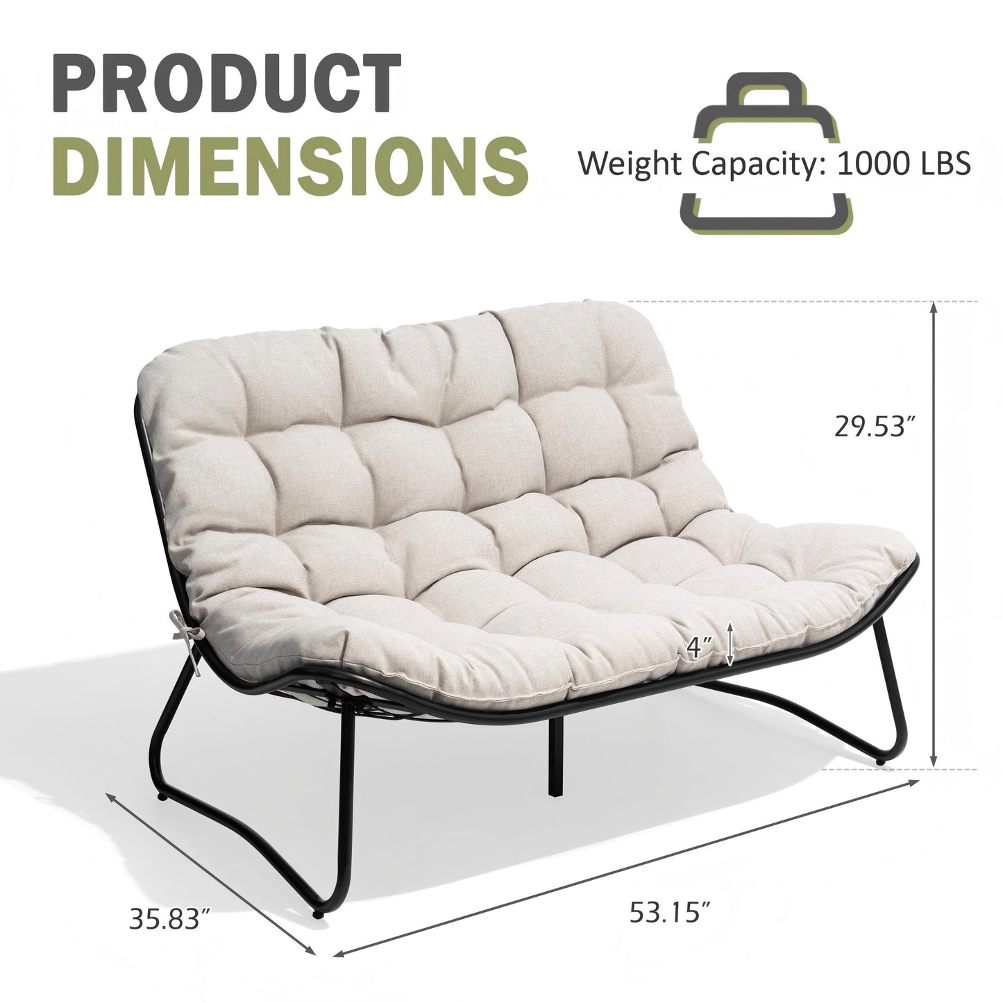 Crestlive Products Outdoor Loveseat, 2-Seat Sofa with Soft Cushion, All-Weather Outdoor Couch Patio Furniture for Balcony, Poolside, Backyard, Porch (Beige)