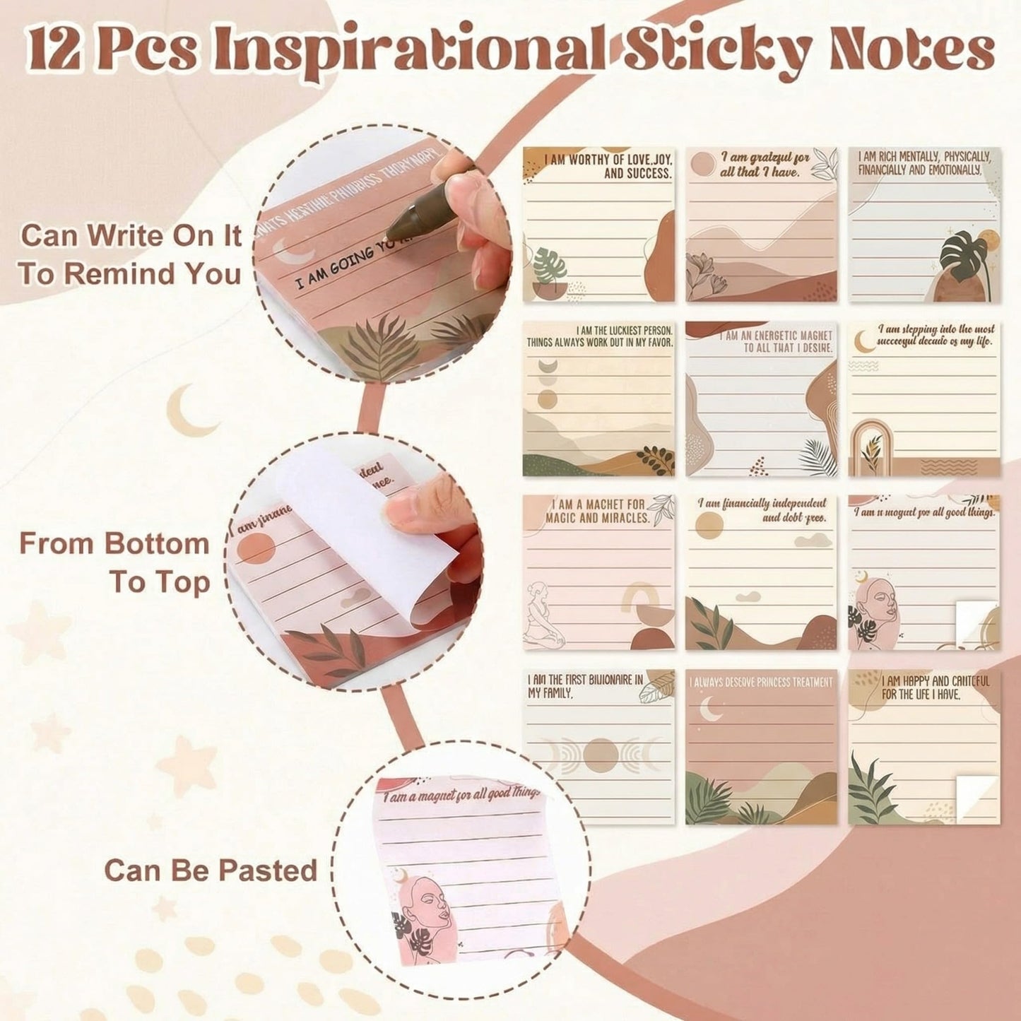Funrous 36 Pcs/12 Set Positive Affirmation Gifts Gratitude Spiral Notebooks with Pens and Affirmations Stickers Motivational Encouragement Journal for Women Employee Adult Stationery Set Party Gifts