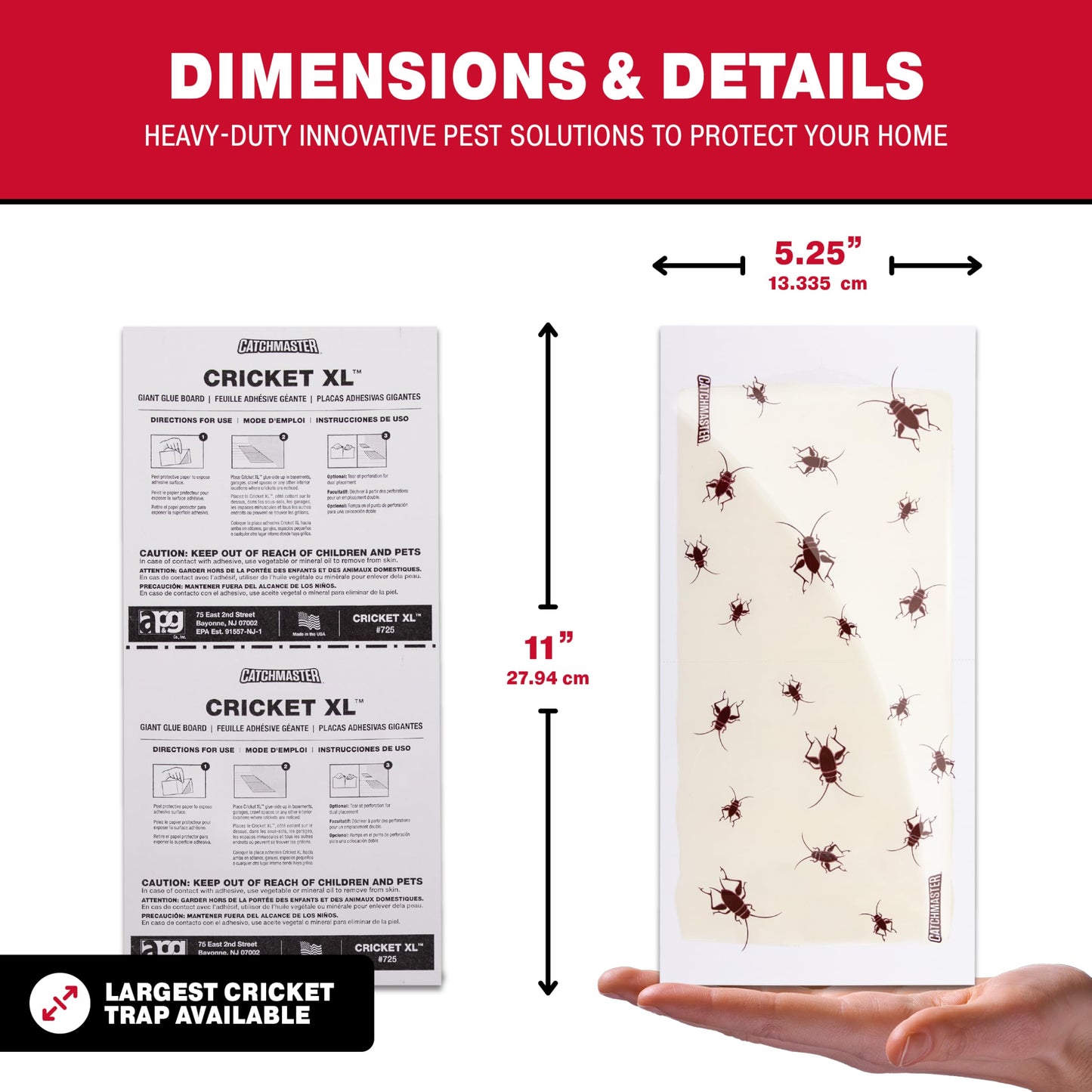 Catchmaster Cricket XL Giant Glue Boards 48Pk, Cricket Traps Indoor with Adhesive Attractant Design, Bug Catcher Traps for Inside Your Home, Insect Killer for House & Garage, Pest Control for Home
