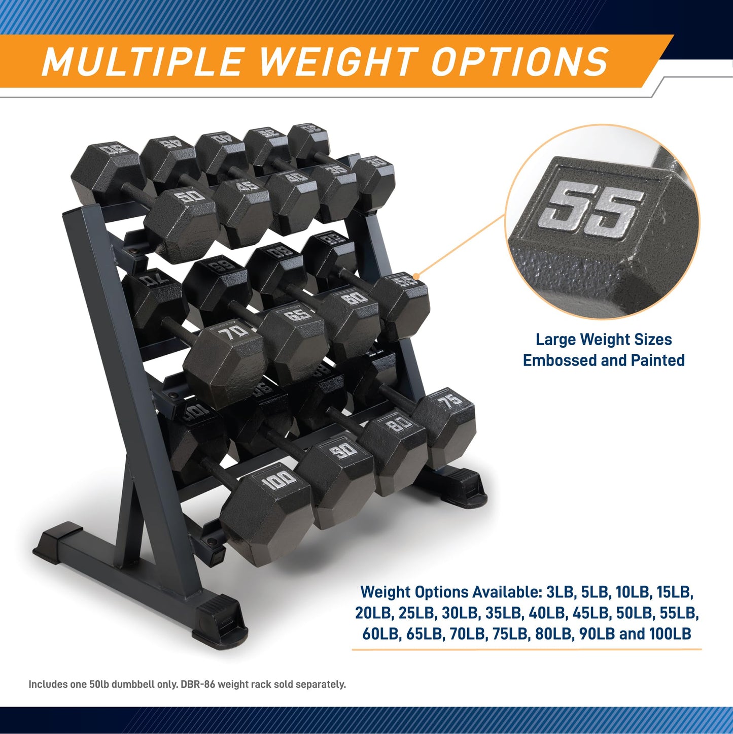 Marcy 50lb Cast Iron Hex Dumbbell, Single, IV-2050