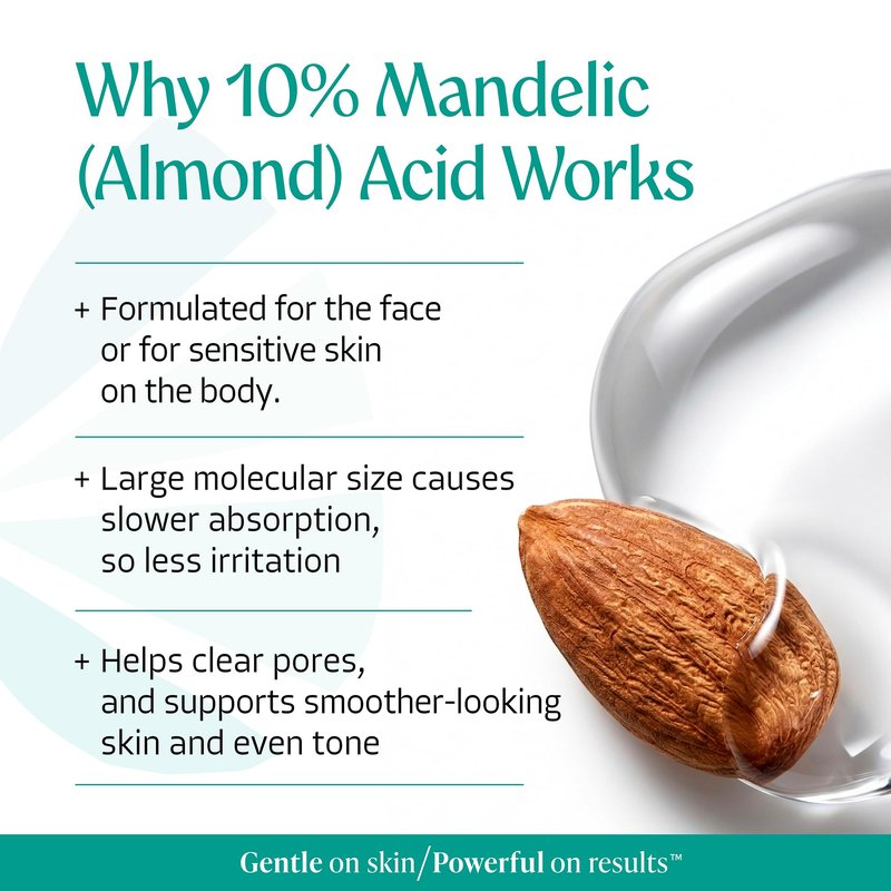 Almond Clear Mandelic Acid Face & Body Clearing Serum, Level 1- for acne, folliculitis, aging skin, ingrown hairs, dark spots - face, chest, butt, back, thighs, arms - 1 fl oz