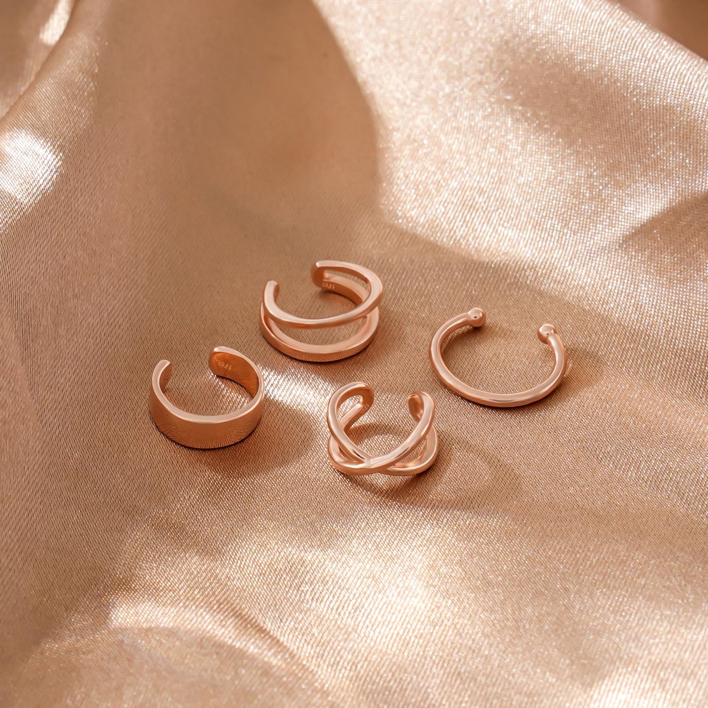 Ear Cuffs Rose 18K Gold Plated 925 Sterling Silver Fake Ear Cuffs Non Piercing Ear Conch Clip on Cartilage Earrings for Women Men 4 Various Styles