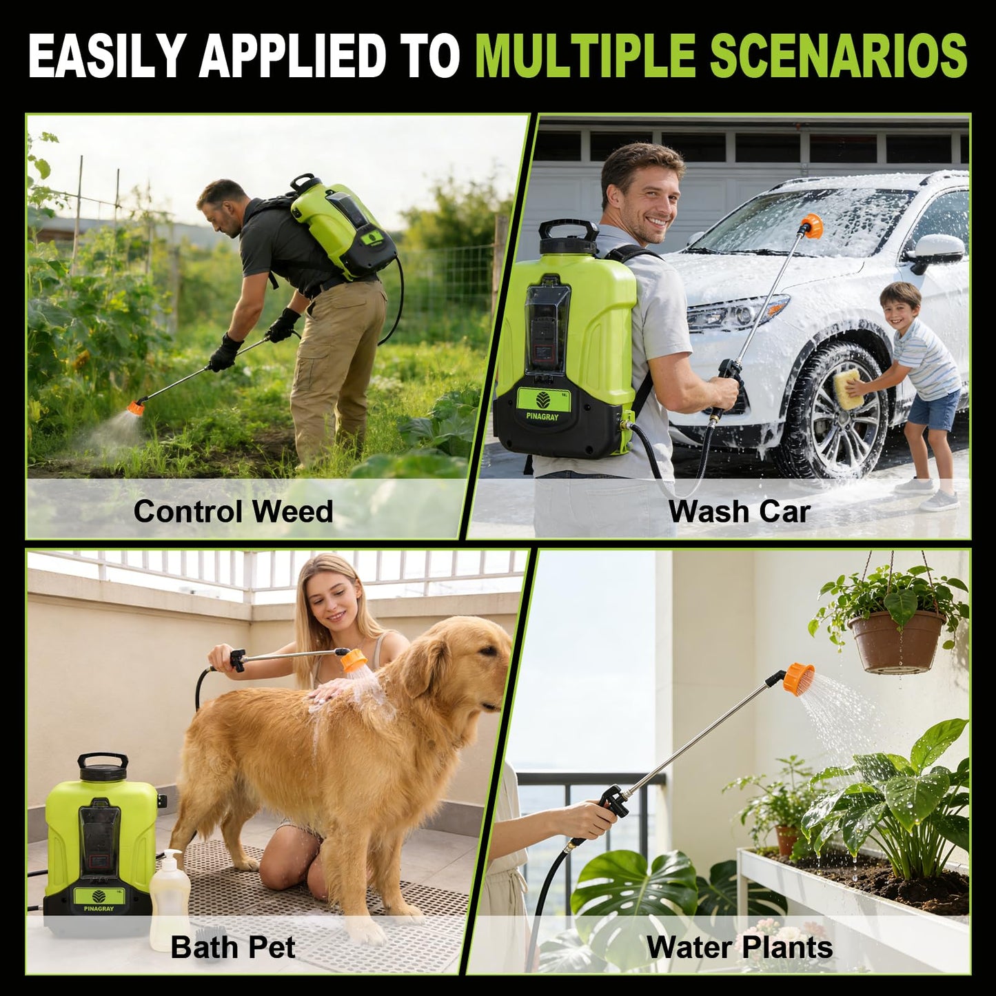PinaGray 4.2Gal Upgrade Backpack Sprayer with Detachable Battery, 0-100 PSI Adjustable Electric Backpack Sprayer, 100+ Gal Per Charge, Long Range Sprayer for Large Yards