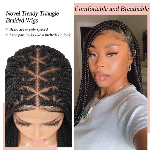 Lexqui 36'' Knotless Box Braided Wigs for Women Braided Lace Wigs Full Lace Braided wig Premium Synthetic Triangle Lace Front Braided Wigs with Baby Hair Braid Lace Front Wig Natural Black