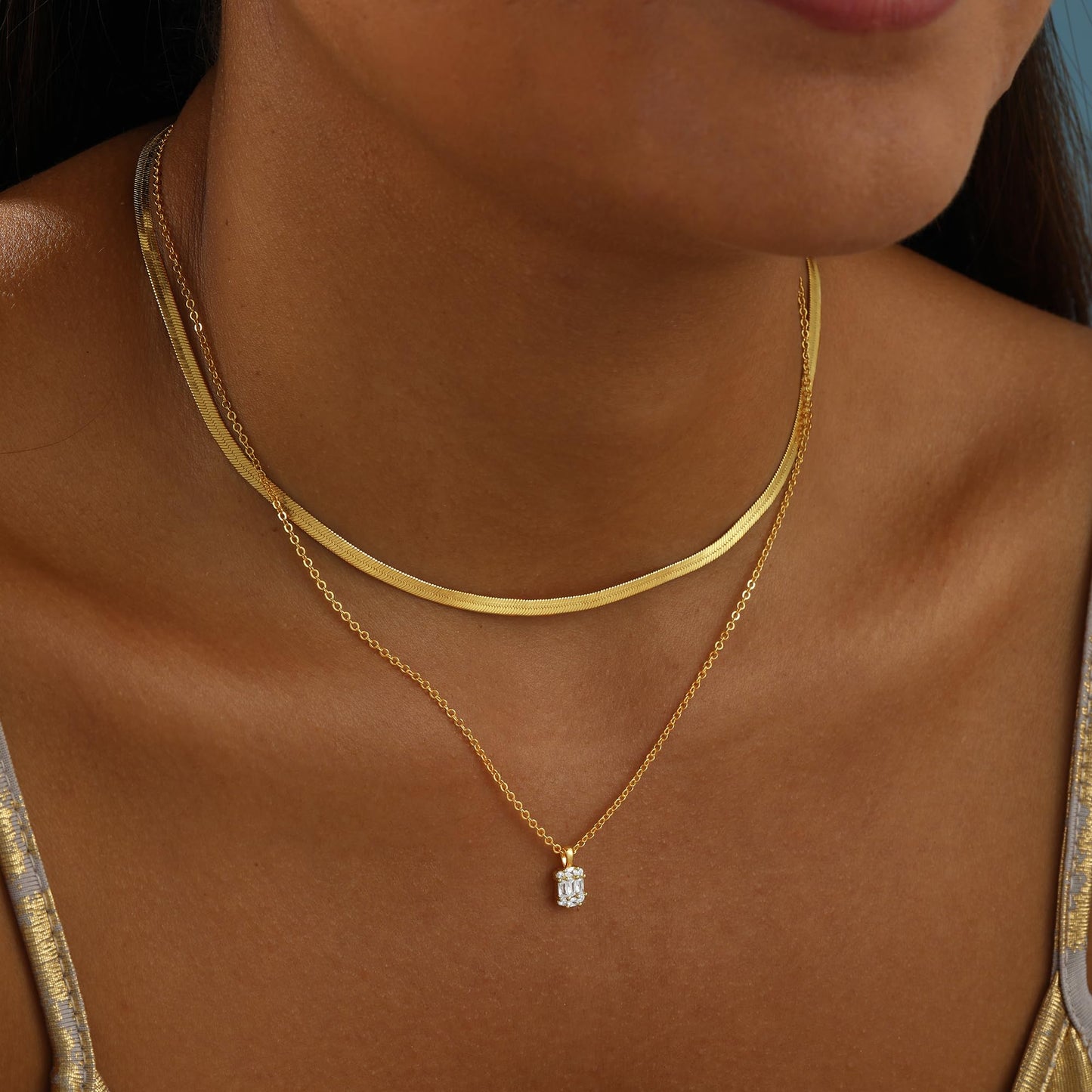Kyerlyn layered gold necklaces for Stack 14K Gold Plated Chain Trendy Herringbone Layering Coin CZ Circle Cubic Zirconia Dainty Pendant Necklaces Set Gold Jewelry for women Gifts