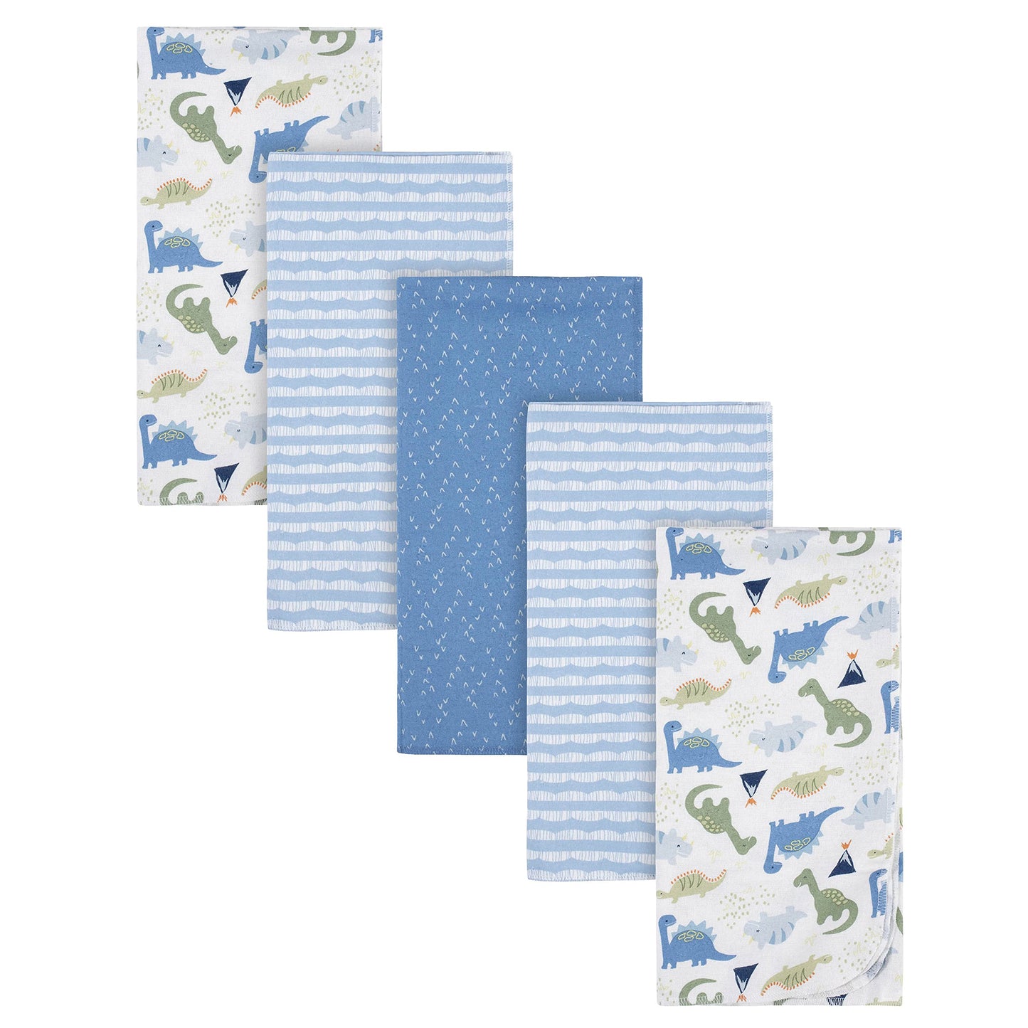 Gerber Boys Newborn Infant Baby Toddler Nursery 100% Cotton Flannel Receiving Swaddle Blanket, Dinosaur Blue, Pack of 5