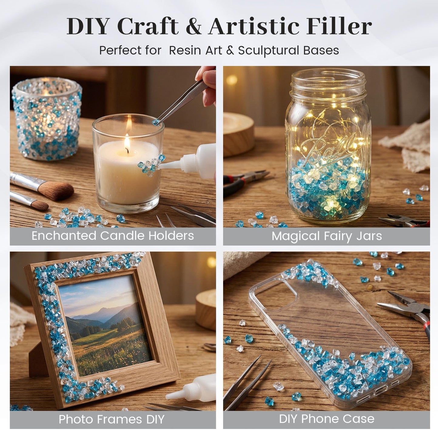DomeStar 4200PCS Fake Ice Rocks, Mini Fake Clear and Blue Acrylic Crushed Ice Rocks for DIY Craft Wedding Vase Fillers（0.33" x 0.23"）