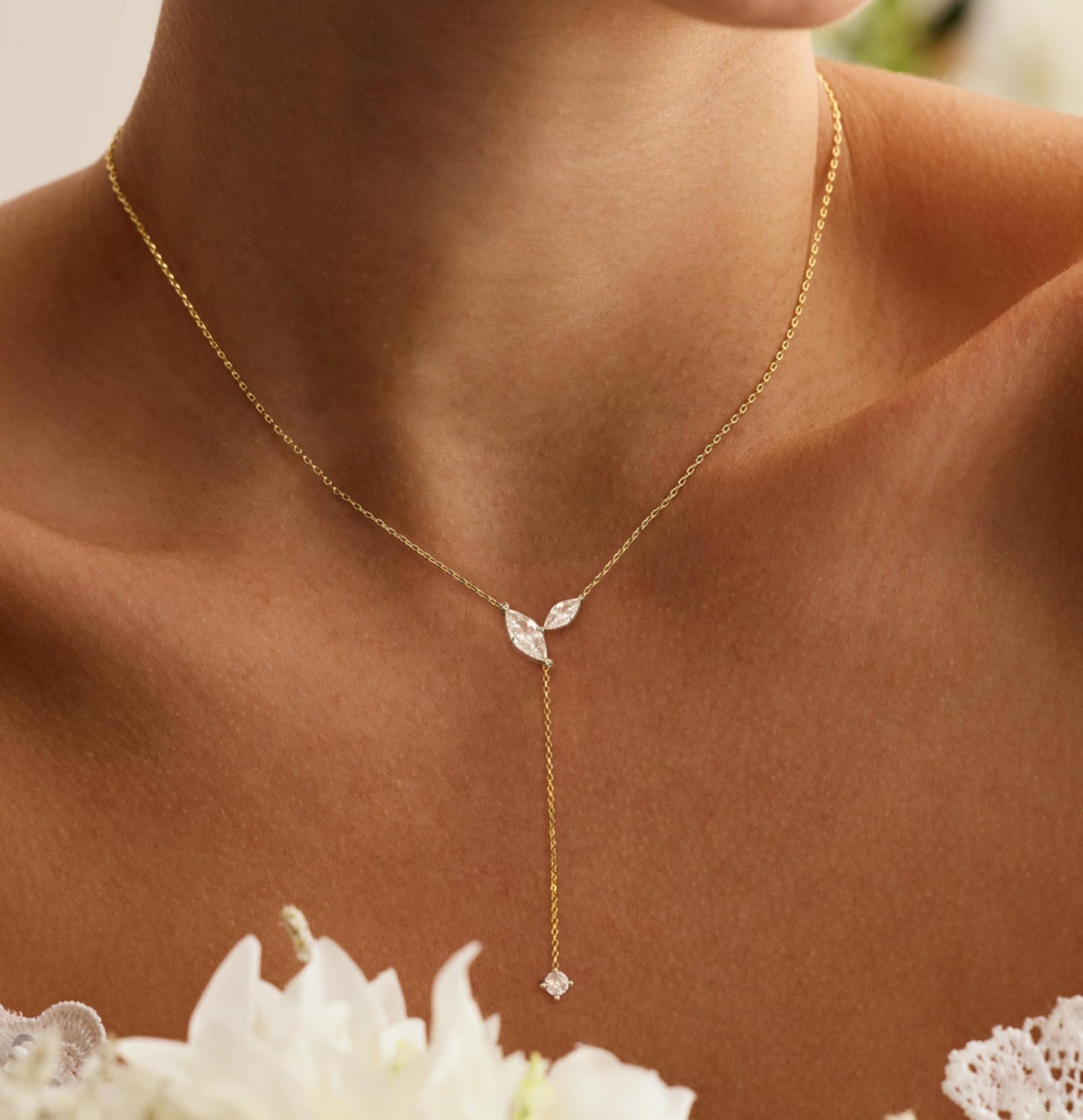 FUCJOEE Long Gold Necklaces for Women - Dainty Lariat Necklace 14K Gold Plated CZ Y Tear Drop Necklaces for Women Trendy Simple Summer Long Gold Necklace Beach Gold Jewelry Gifts