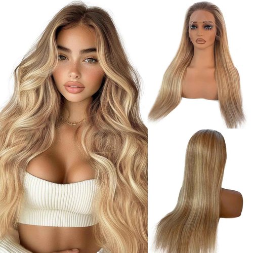Munx Ash Blonde Lace Front Wigs Human Hair, 16Inch Straight Ombre Human Hair Wigs for Women 13x4 HD Transparent Lace Frontal Wigs 180% Density Colored Blonde Free Part 613 Lace Frontal for Women