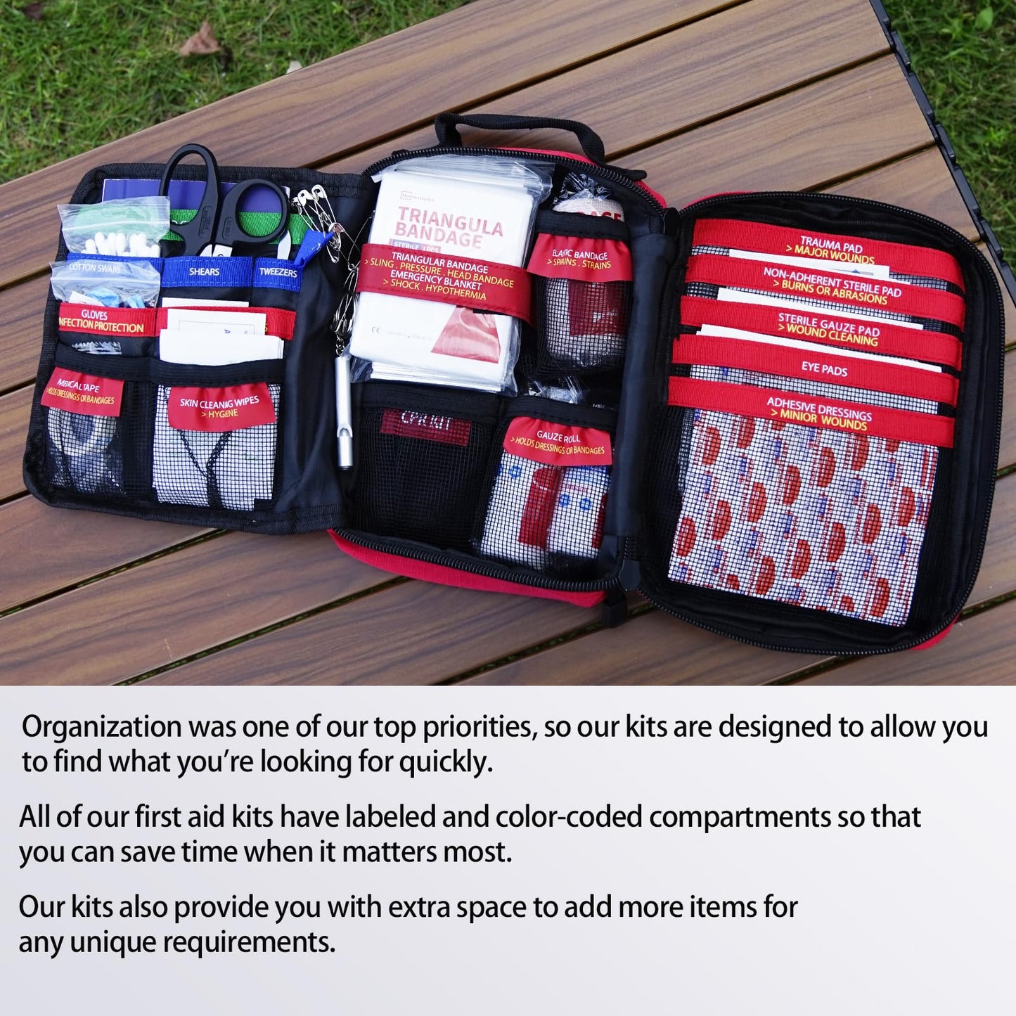 First Aid Kits - Compact First Aid Kit with Labelled Compartments Molle System Premium Emergency Kits for Home, Office, Car, Outdoor, Hiking, Travel, Camping - 216 piece