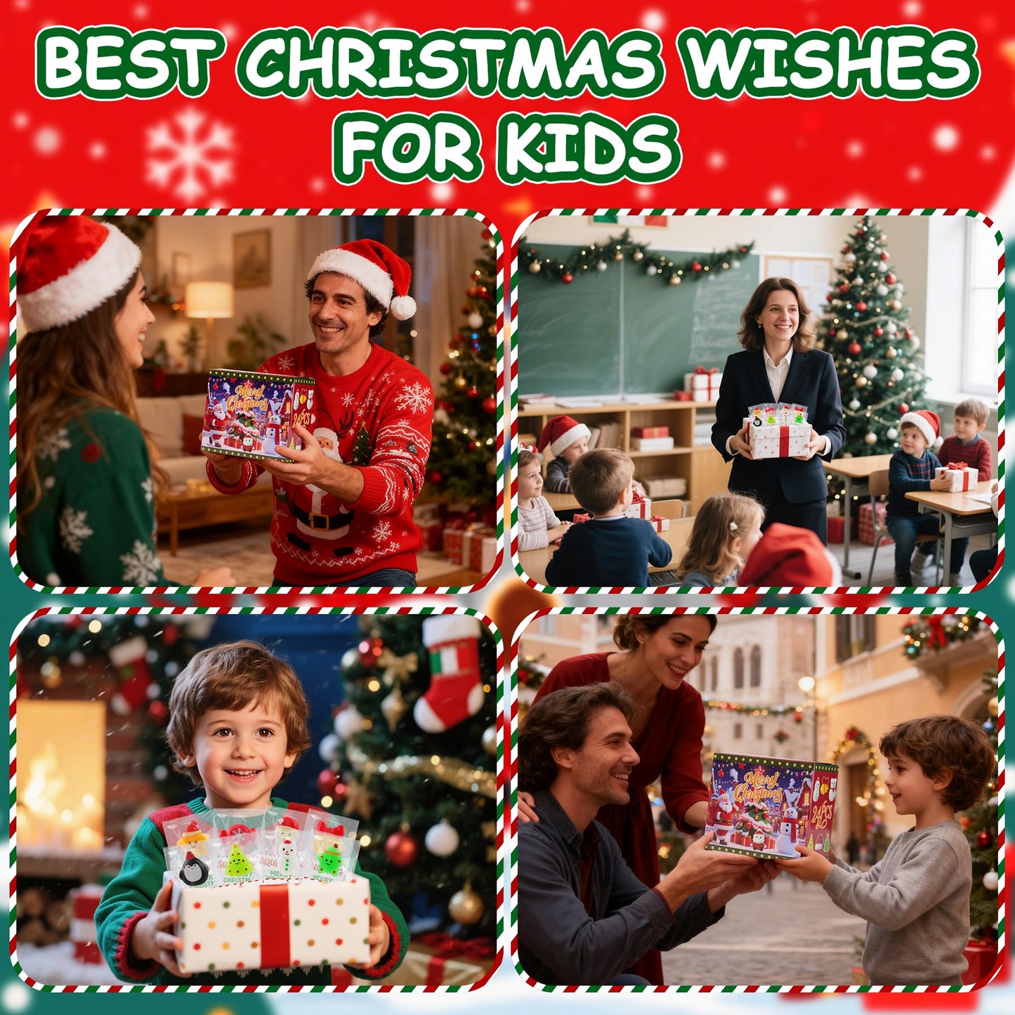 Christmas Mochi Squishy Toys 24 Pack with Gift Card, Mini Squishy Toys, Christmas Stocking Stuffers, Party Favors for Kids, Stress Relief Toys, Goodie Bags Fillers (Christmas Red Box)