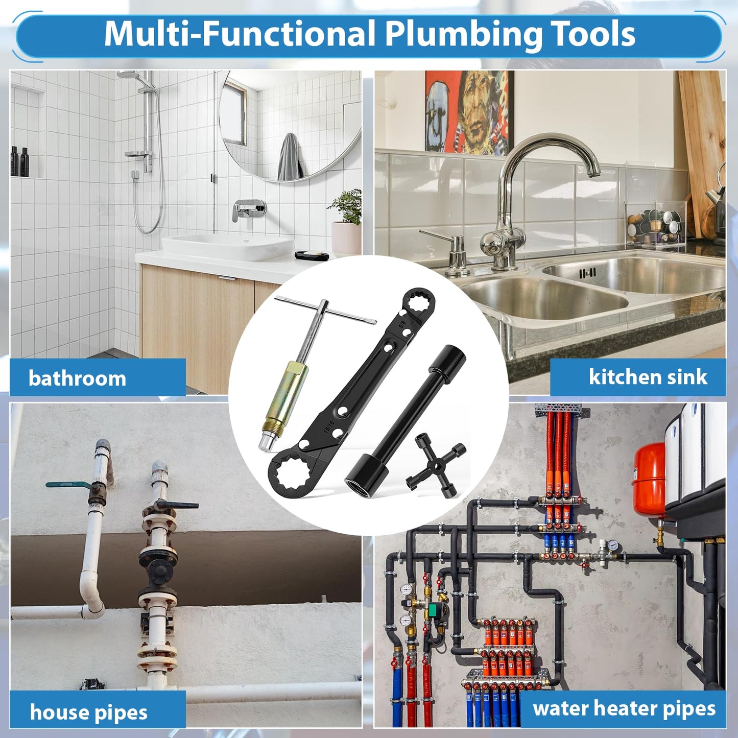 Kavedod Plumbing Tools, Angle Stop Removal Tool with compression sleeve puller tool 1/2, Quick Repair Plumbing Wrench Kit for Installing/Removing Compression Rings, Nuts and Angle Stops