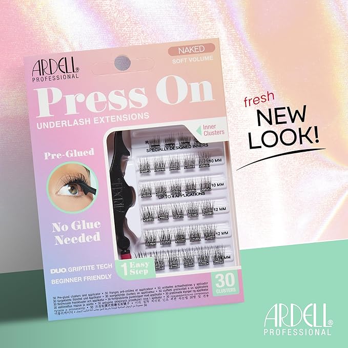 Ardell Naked Press On Lashes Pre-Glued Underlash Cluster Eyelash Extensions - Self Adhesive Eyelashes, Soft Volume, No Glue Needed Lash Clusters, DIY Lash Extension Kit