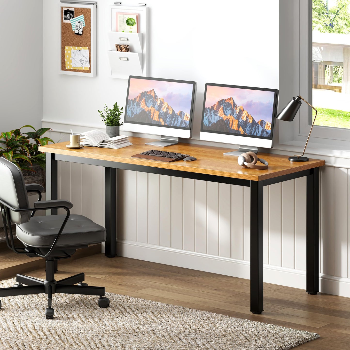 Need 54.3 Inch Large Computer Desk, Modern Simple Style Desk for Home Office, Basic Writing Table for Study Student, Teak