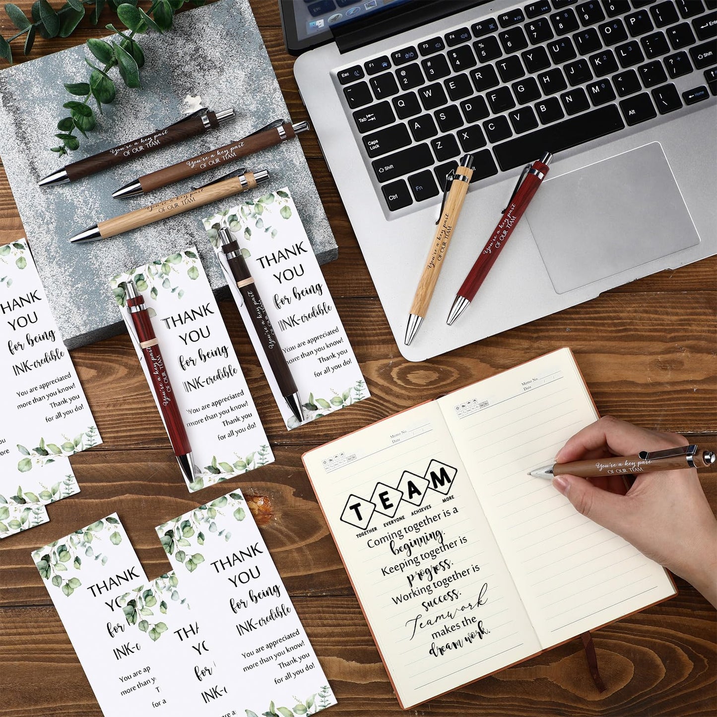 Yeaqee 36 Sets Teacher Appreciation Gift Bulk Thank You Inspirational Wood Bamboo Pen with Cards for Teacher Nurse Week Coworker Staff Volunteer(6 Colors,You Are A Key Sign)