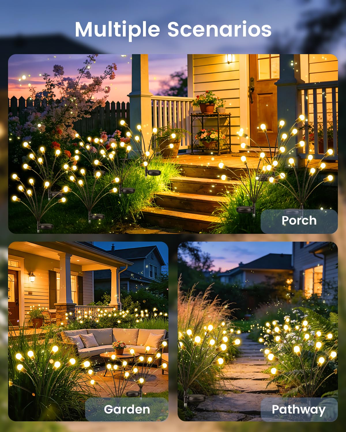 OZS 6 Pack Total 48 LED Solar Garden Lights Fairy Outdoor - Solar Firefly Lights Outdoor, Sway by Wind, Waterproof for Garden Patio Pathway Fairy Decoration (Warm White)