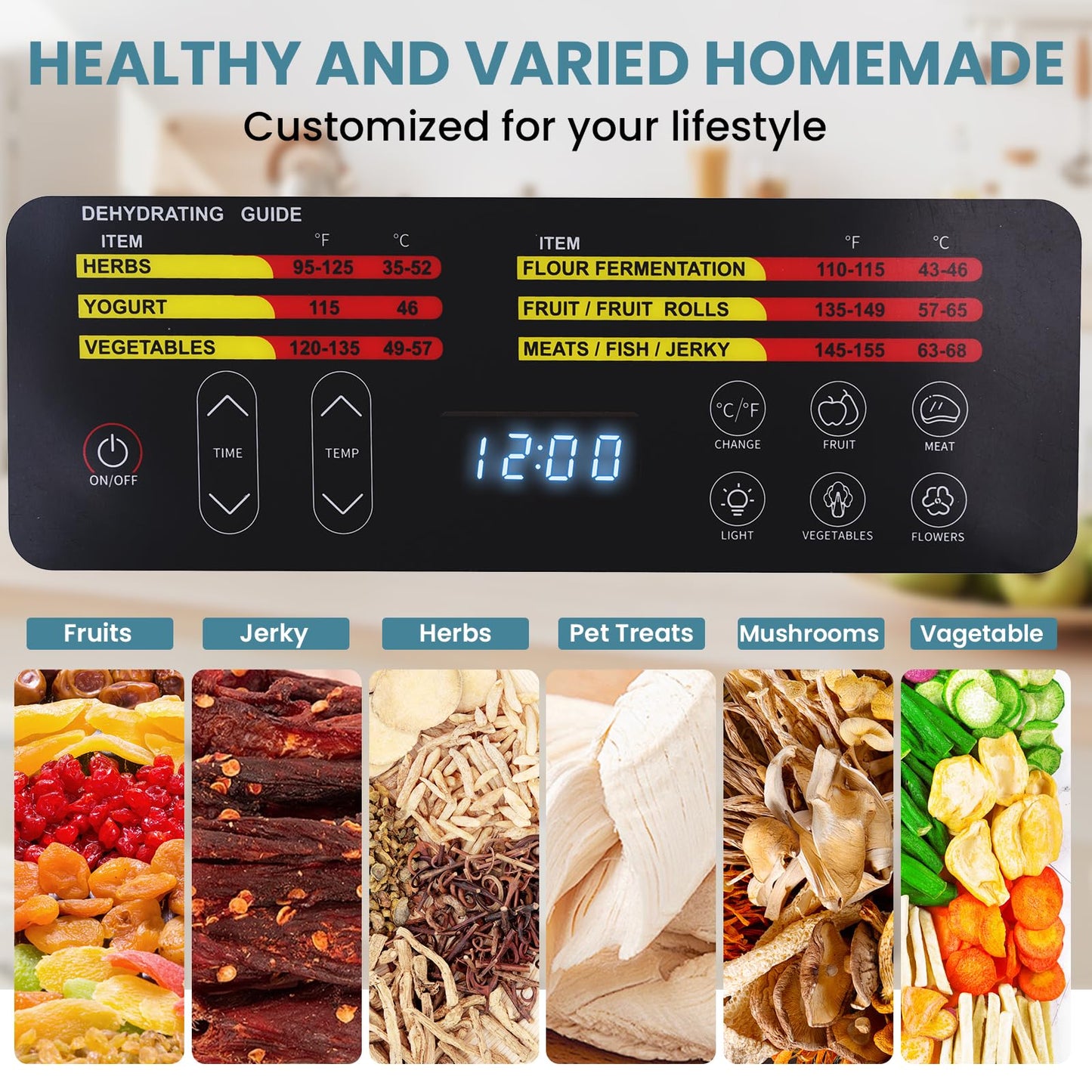 Food Dehydrator for Jerky, 12 Stainless Steel Large Trays, 1200W Fruit Dehydrator with Remote Control, 24H Timer and 194°F Temperature Control, Food Dryer for Jerky, Herbs, Fruit, Dog Treats