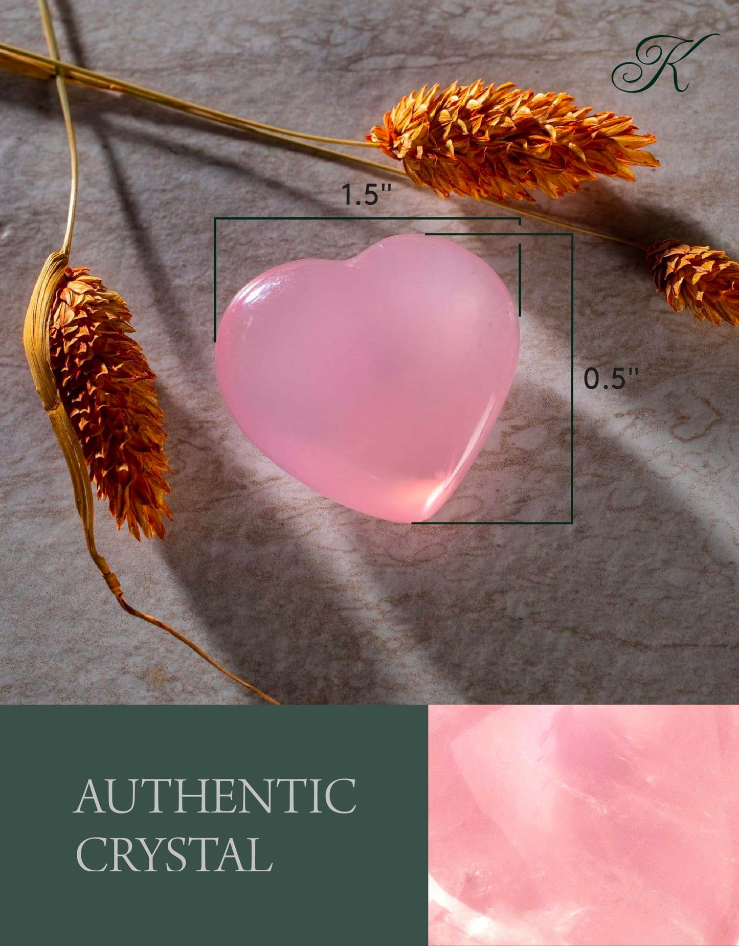 KALIFANO Rose Quartz Heart - Worry Stone with Healing & Calming Effects - AAA Grade High Energy Cuarzo Rosa Carving with Information Card - Reiki Crystal Used for Friendship and Love (Family Owned)