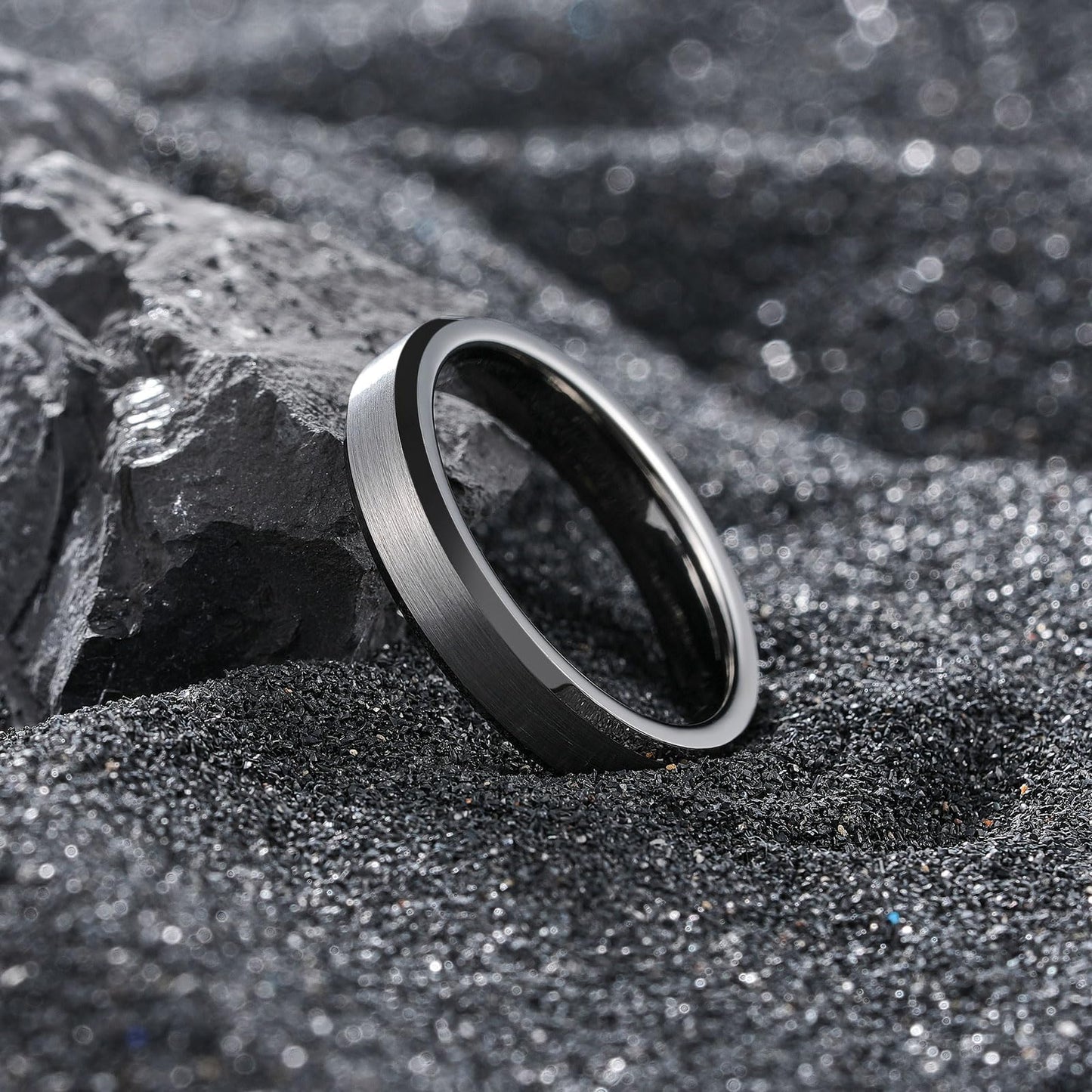 King Will Gunmetal Basic Tungsten Rings For Men 4mm Wedding Band Polished Edge Brushed Matte Promise Ring Comfort Fit, Size 11