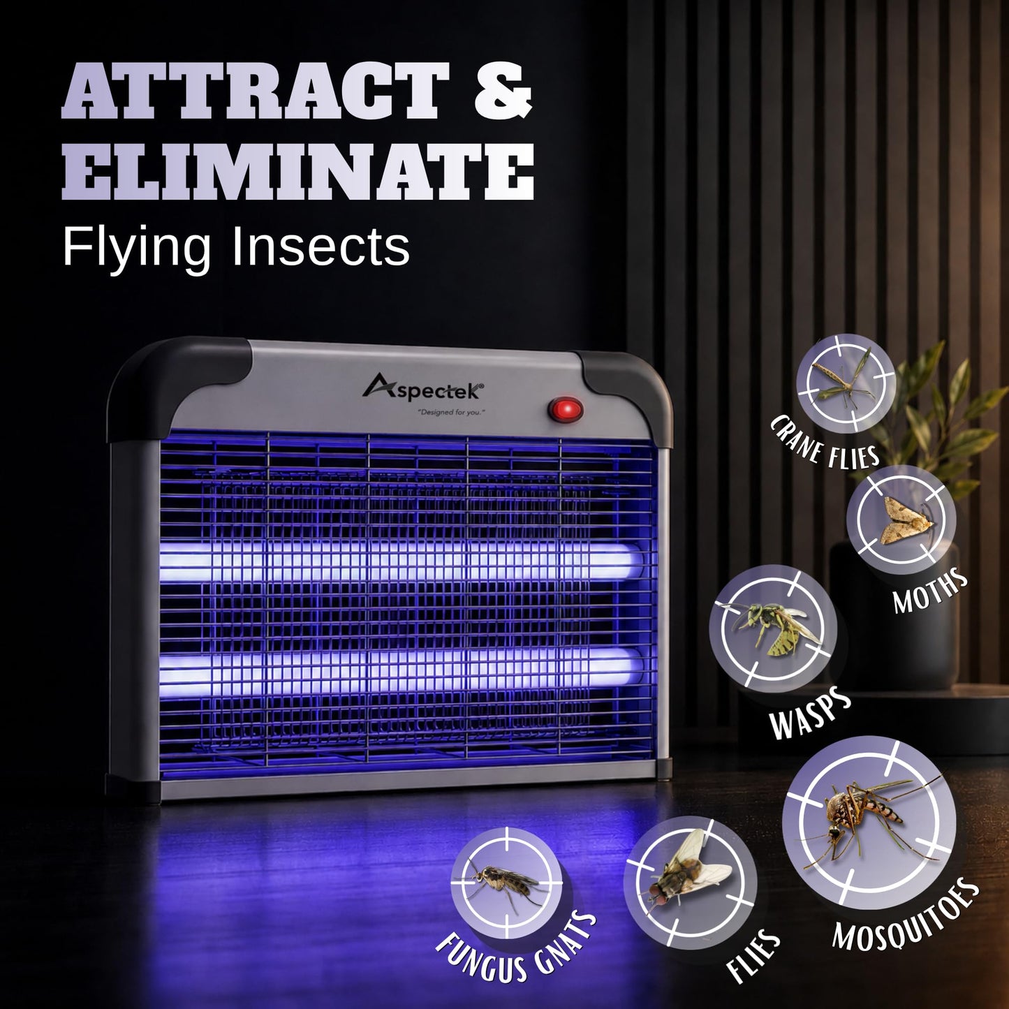 ASPECTEK Electric Bug Zapper, 20W UV Bulbs with 2800V Grid for Fly, Mosquito, Gnat and Moth Control, Indoor and Covered Outdoor Use for Home, Garage, Patio and Farm, Includes 2 Replacement Bulbs