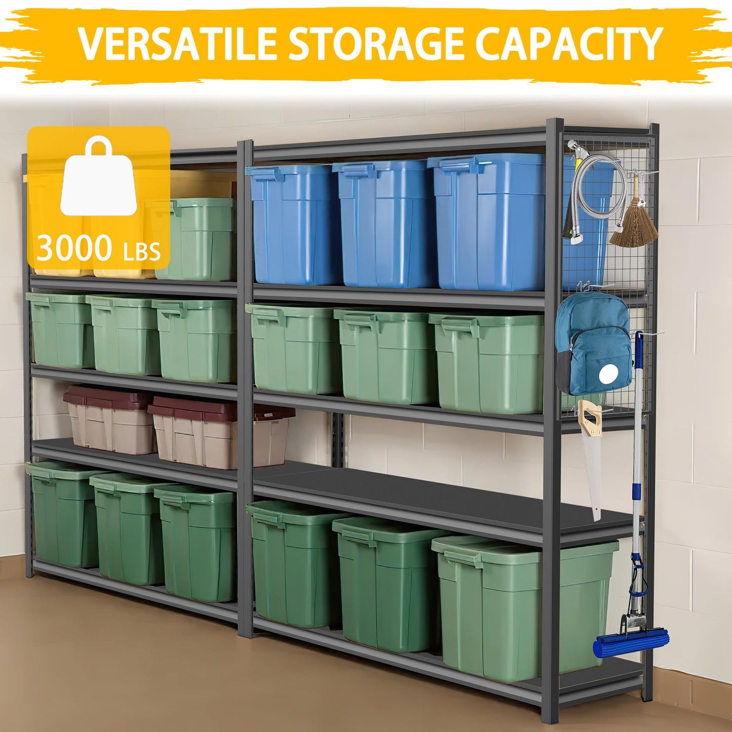 WOZBUD Standing Shelf Units 72" H x 48″W x 20" D,Heavy Duty Garage Shelving Units and Storage, 3000LBS 5-Tier Metal Shelves, Storage Rack for Garage Organization, Basement, Workshop, 1Pack