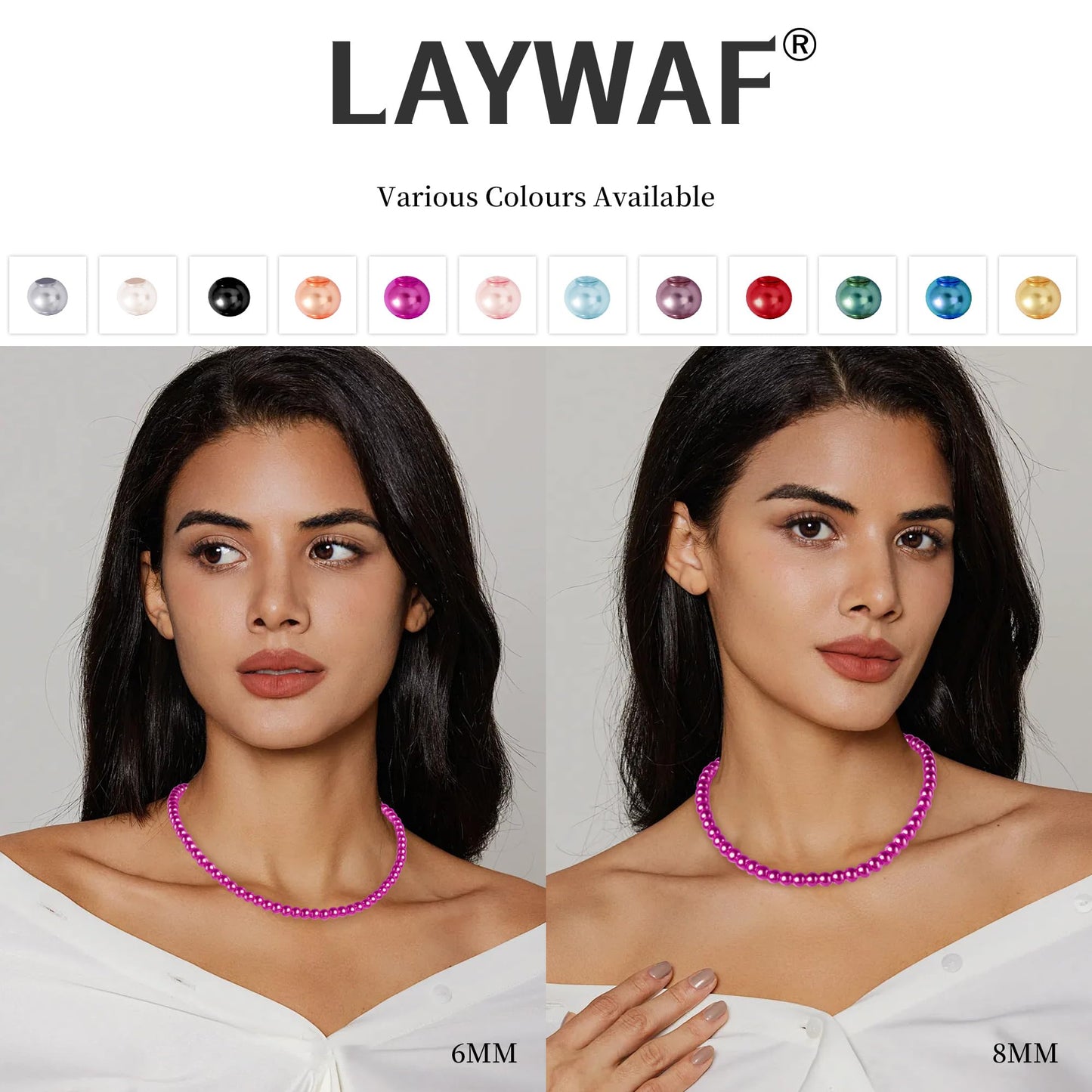 LAYWAF Fuchsia Imitation Pearl Necklaces for Women, Fake Pearl Choker 6MM Beaded Necklace, Costume Pearl Necklace, Hot Pink Faux Pearl Wedding Jewelry