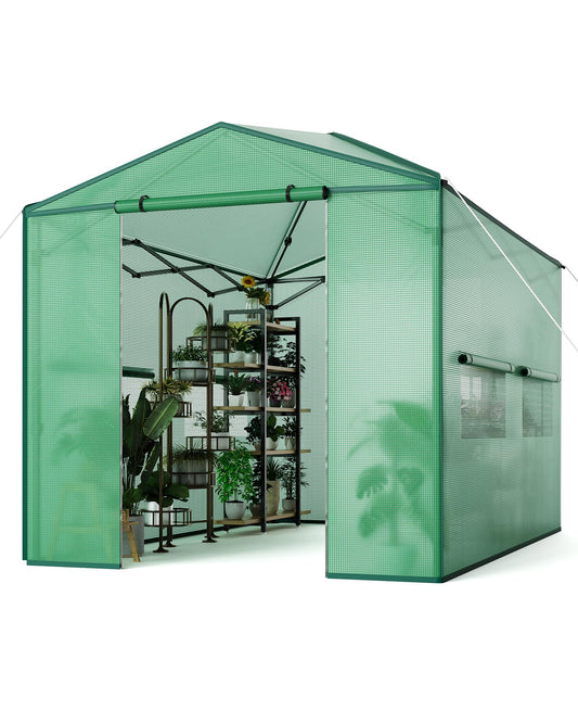 12x8 FT Pops Up Greenhouse, Portable Walk-in Green Houses Kit with Durable PE Cover & Roll-Up Zipper Door - Outdoor Garden Greenhouse for Plants Cold & Frost Protection, Easy Assembly