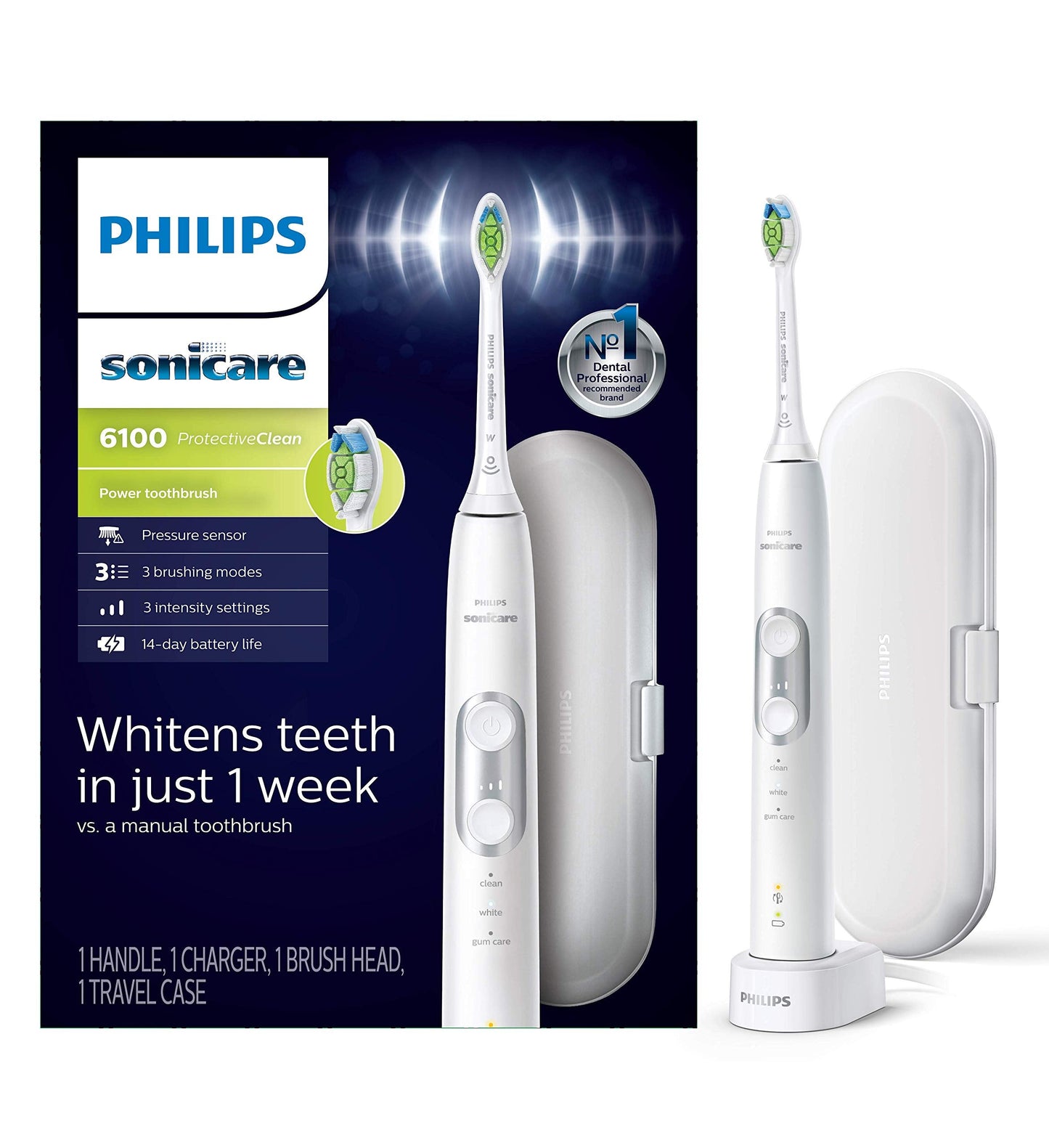 Philips Sonicare ProtectiveClean 5300 Rechargeable Electric Power Toothbrush, Black, HX6423/34 & ProtectiveClean 6100 Rechargeable Electric Power Toothbrush, White, HX6877/21