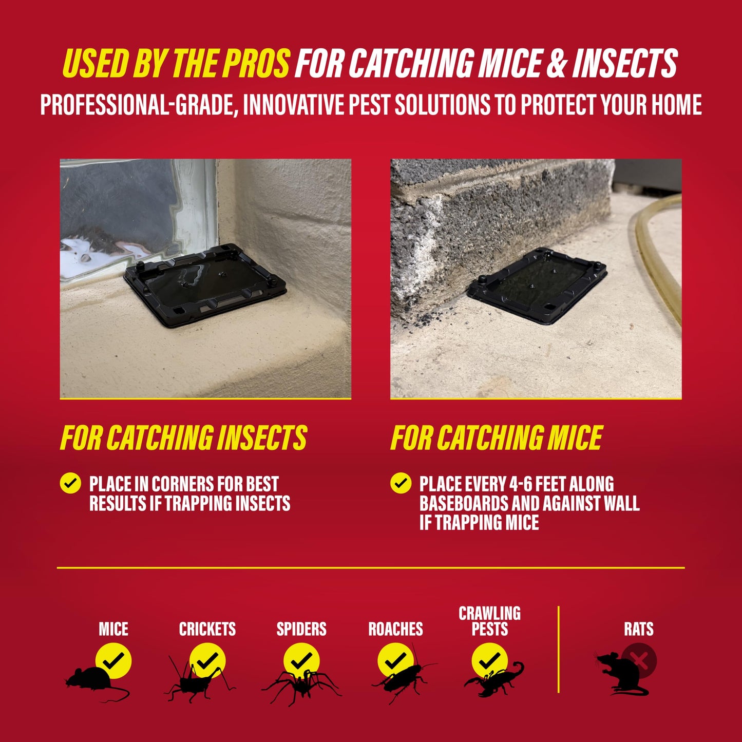 Catchmaster-16 Mouse & Insect Glue Traps, Heavy-Duty Pesticide-Free Sticky Mouse Traps Indoor for Home, Used by the PROs, Adhesive Rodent & Bug Catcher, Pest Control for House & Garage