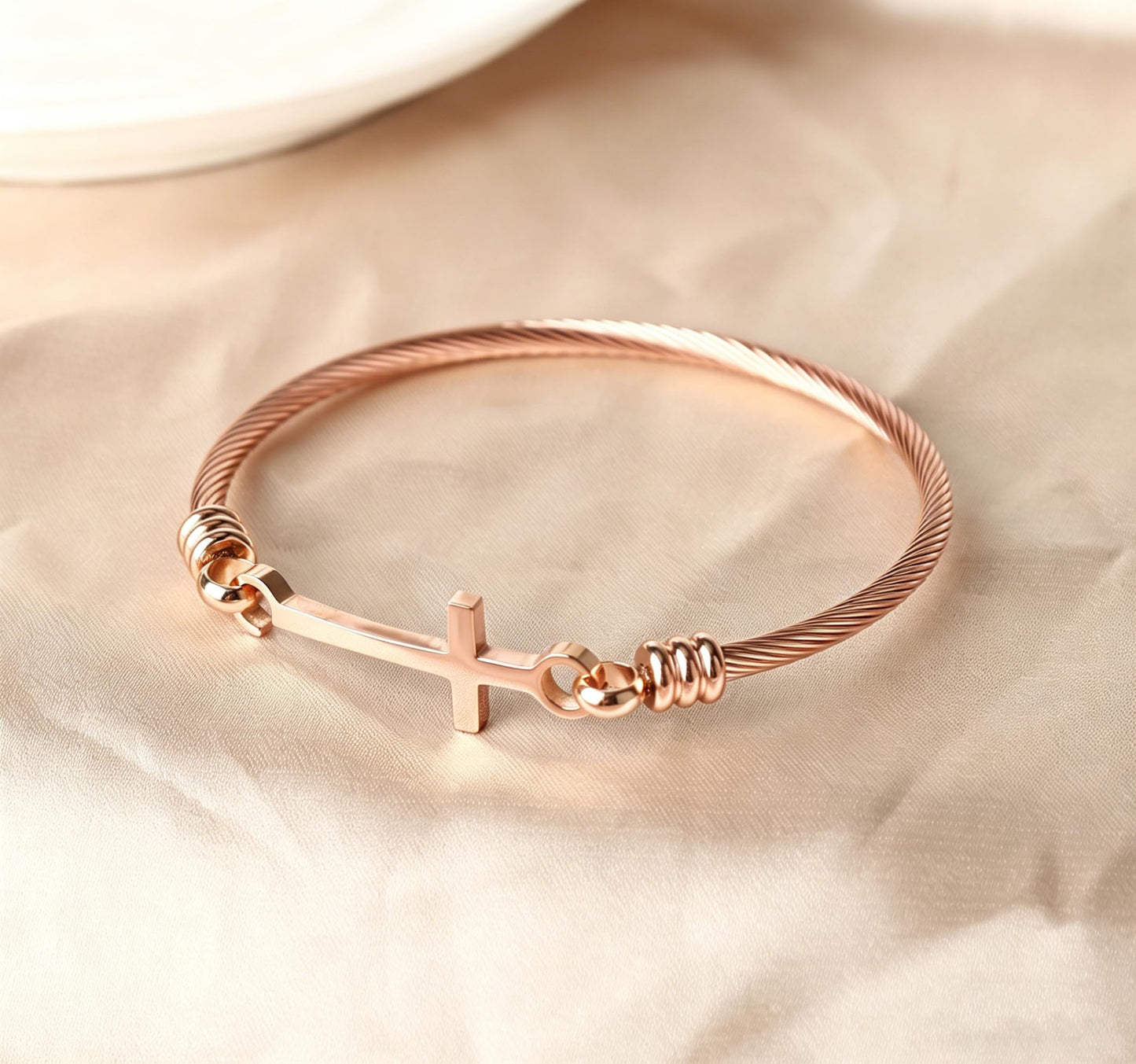 DS Religious Gift for Her Christian Cross Bracelet Bible Verse God is Within Her She Will Not Fall Inspirational Bracelets For Women Stainless Steel Jewelry Gift To Daughter Best Friend (Cross bracelet-Rose Gold 4)