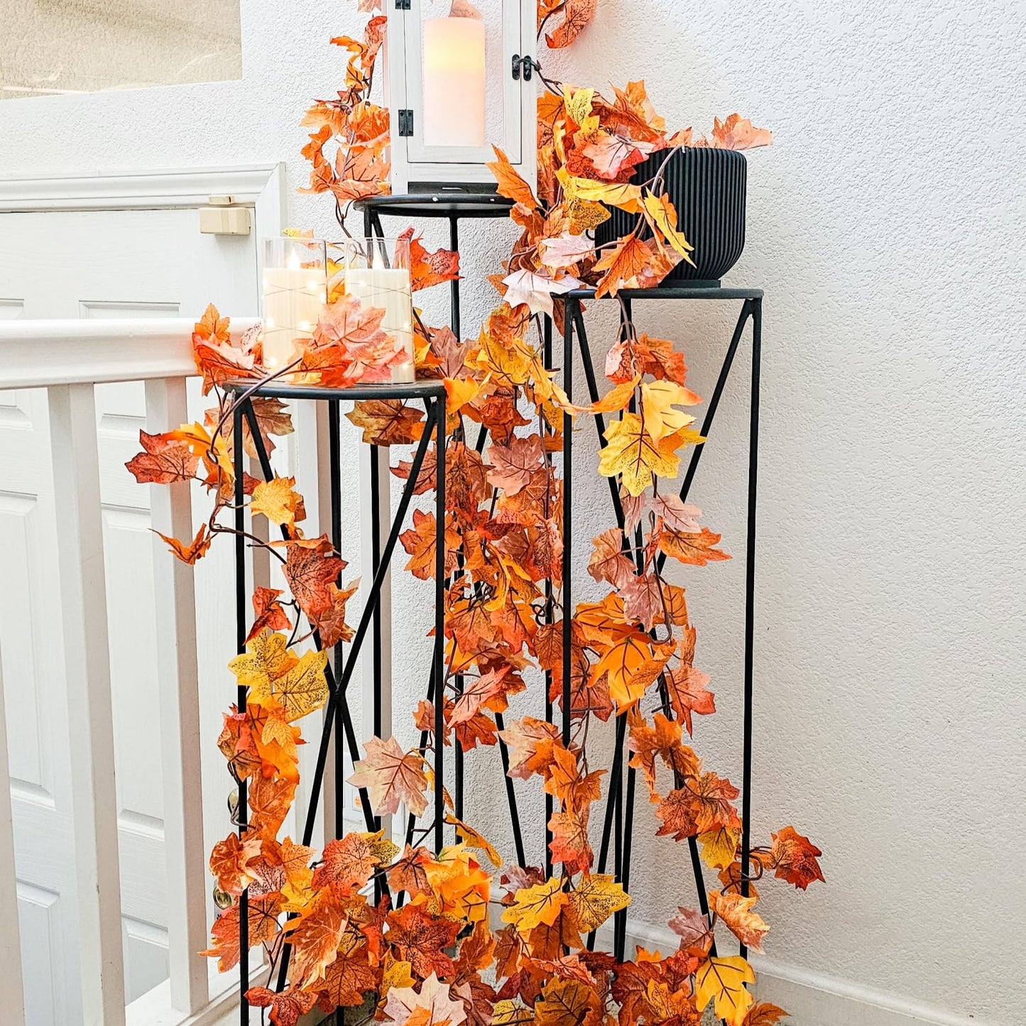 CQURE 5 Pack Fall Leaf Garland, Total 29.5Ft Artificial Fall Vines Autumn Garland Fall Maple Leaves Thanksgiving Decor for Home Wedding Fireplace Christmas