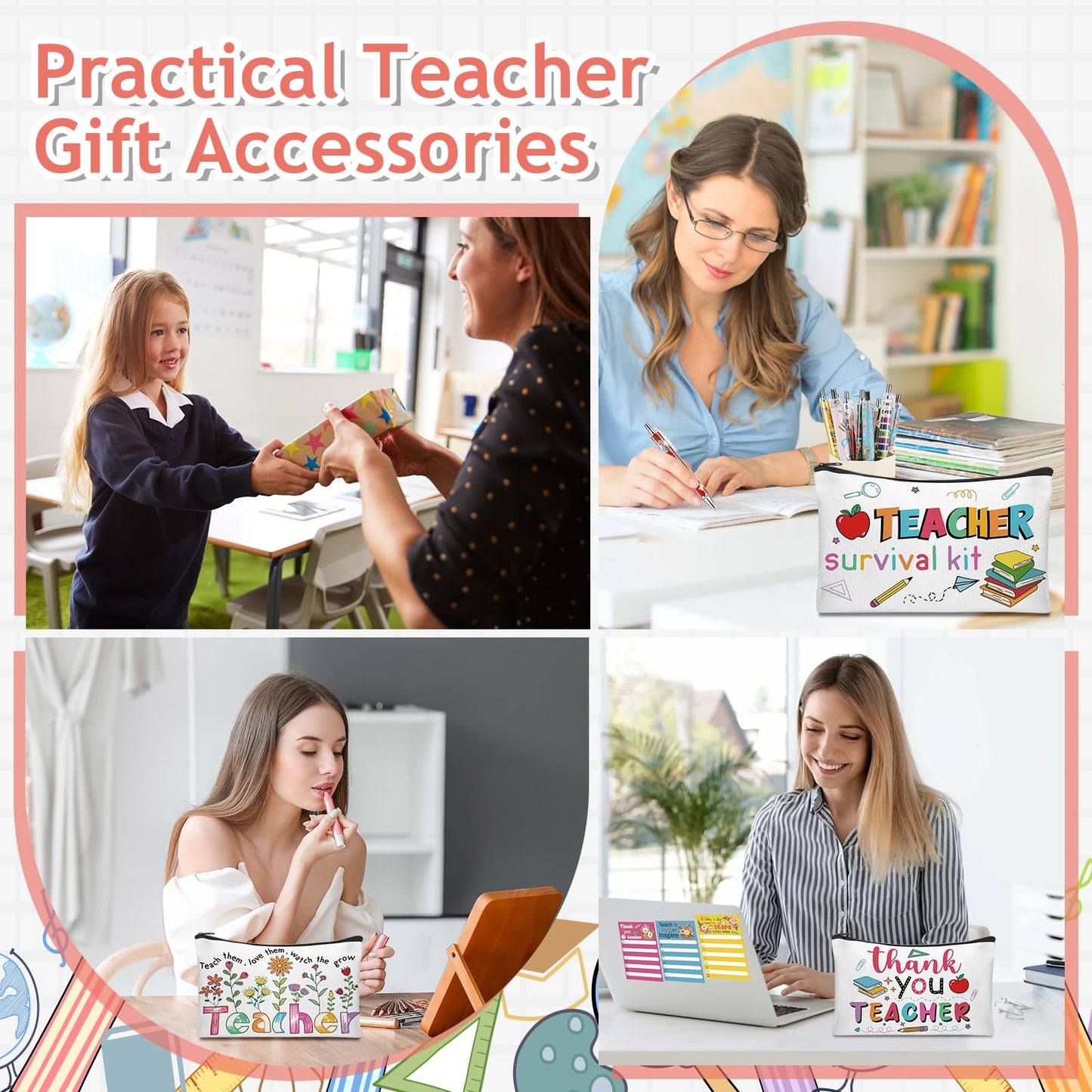 Lebsitey 48 Pcs Teacher Appreciation Gifts In Bulk Teacher Survival Kit Makeup Bags,Sticky Notepads and Pens Thank You Gifts for Coworker Employee Teacher’s Day Office Supplies