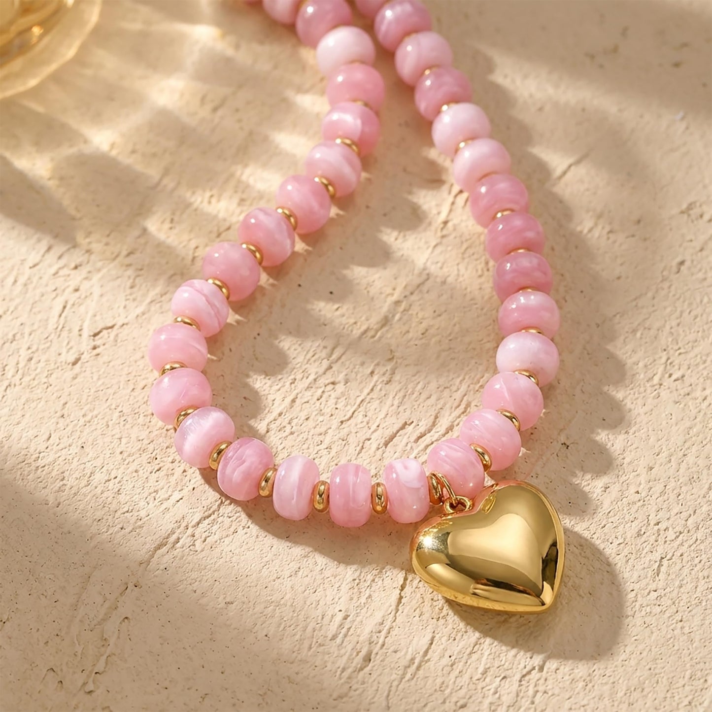 ENSKEFEN Chunky Heart Necklaces for Women Cute Pink Resin Beaded Choker Necklace Trendy Light Pink Statement Necklace Summer Beach Vacation Jewelry