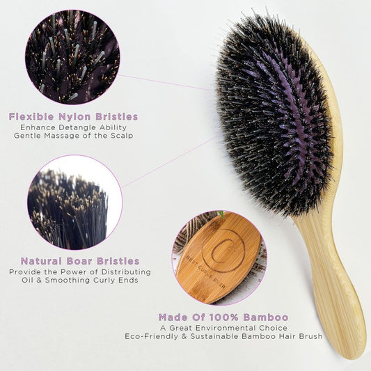 Controlled Chaos Boar + Nylon Bristle Hair Brush–Wooden Bamboo Hair Brush for Women & Men, Detangling Brush for Any Hair Type