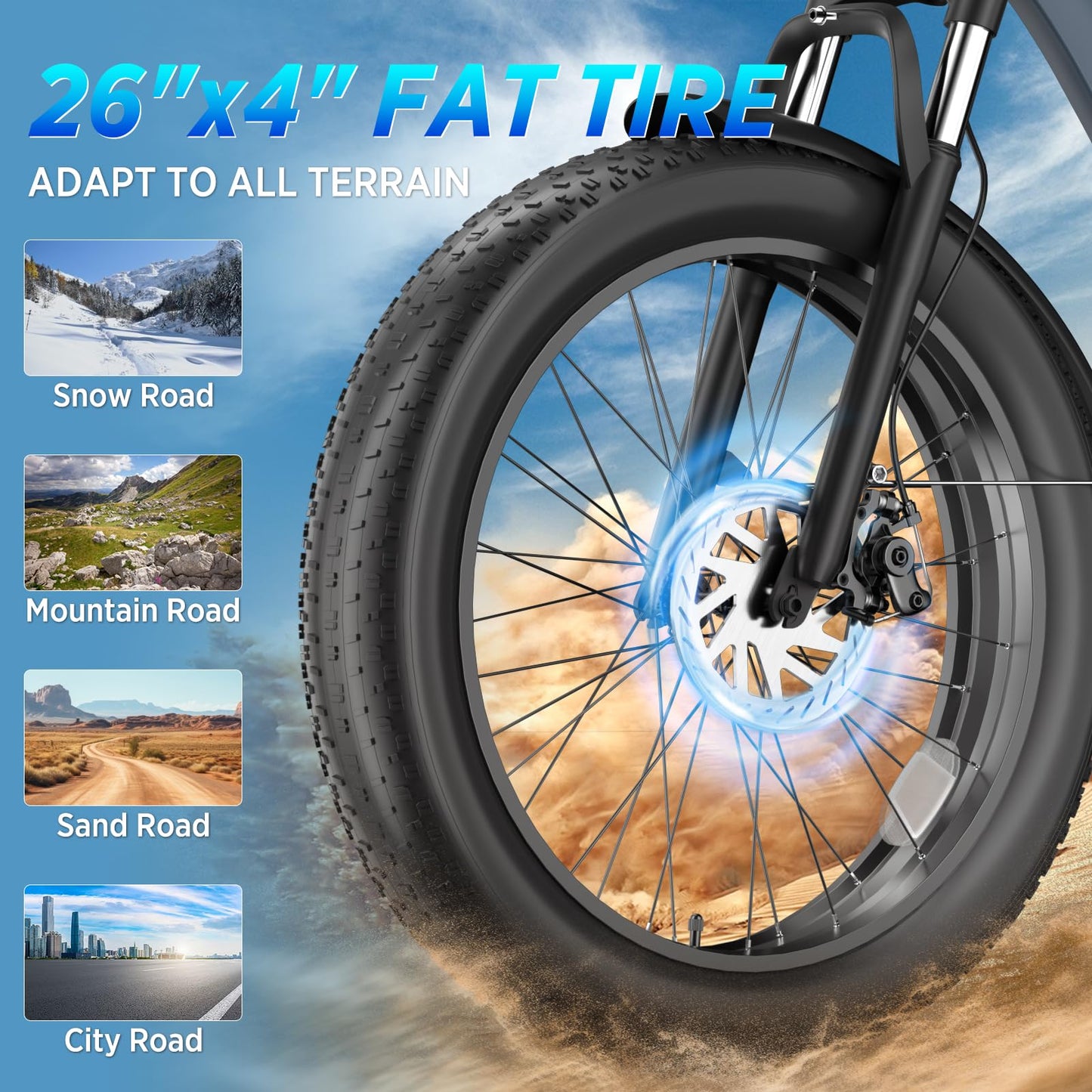 1000W Electric Bike for Adults, 7 Speed Ebike with 26" Fat Tire, Max 30MPH & 50 Miles, 48V 18.2Ah Battery, Hydraulic Disc Brake, All-Terrain Moped Style Ebike for Snow, Mountains, Sand, Road