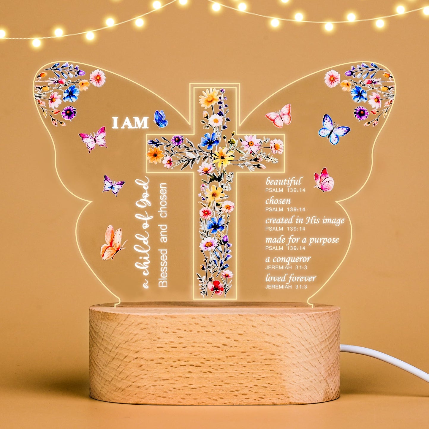 Baptism Gift for Girls Boys,Baby Shower Gifts,Butterfly Cross Night Light Gift for Baptism, Goddaughter, Godson, First Communion, Confirmation, Easter, Christmas | Christian Nursery Decor Gift