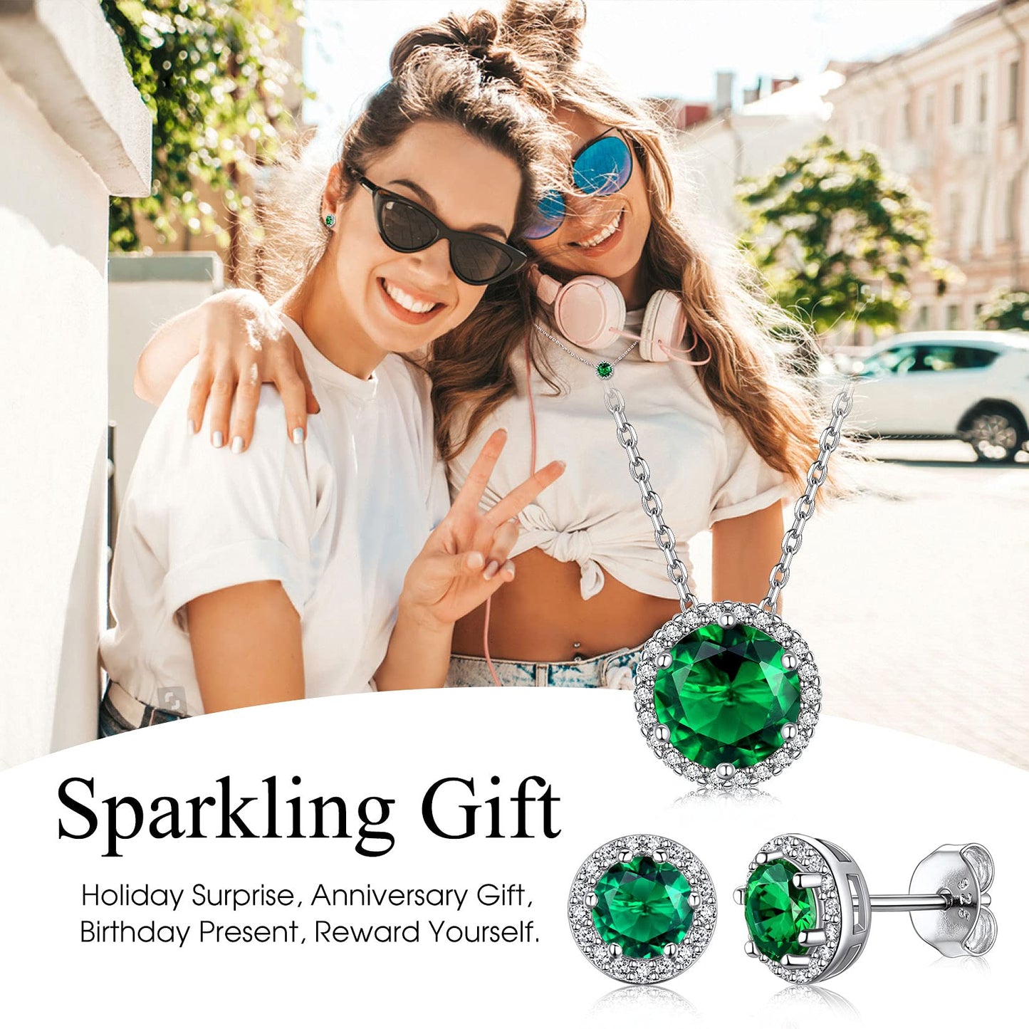 Bestyle May Green Emerald Earrings Silver Birthstone Earring for Women Green Stone Studs Jewelry for Birthday/Christmas/Party/Anniversary/Wedding