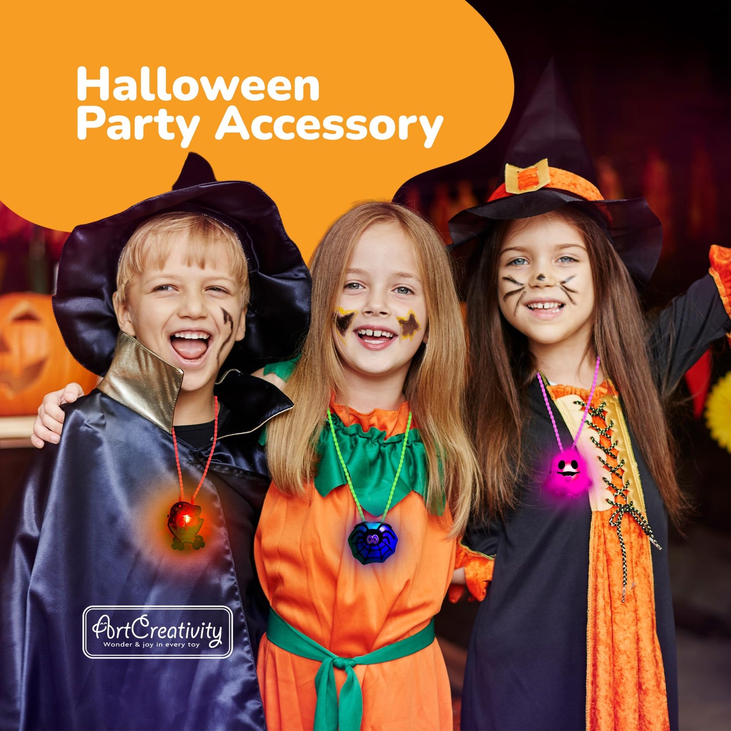 ArtCreativity Halloween Light Up Skull Necklaces - Pack of 26 - Spooky LED Set - Glow Necklaces for Trick or Treat Party Favors - Halloween Decoration Party Supplies