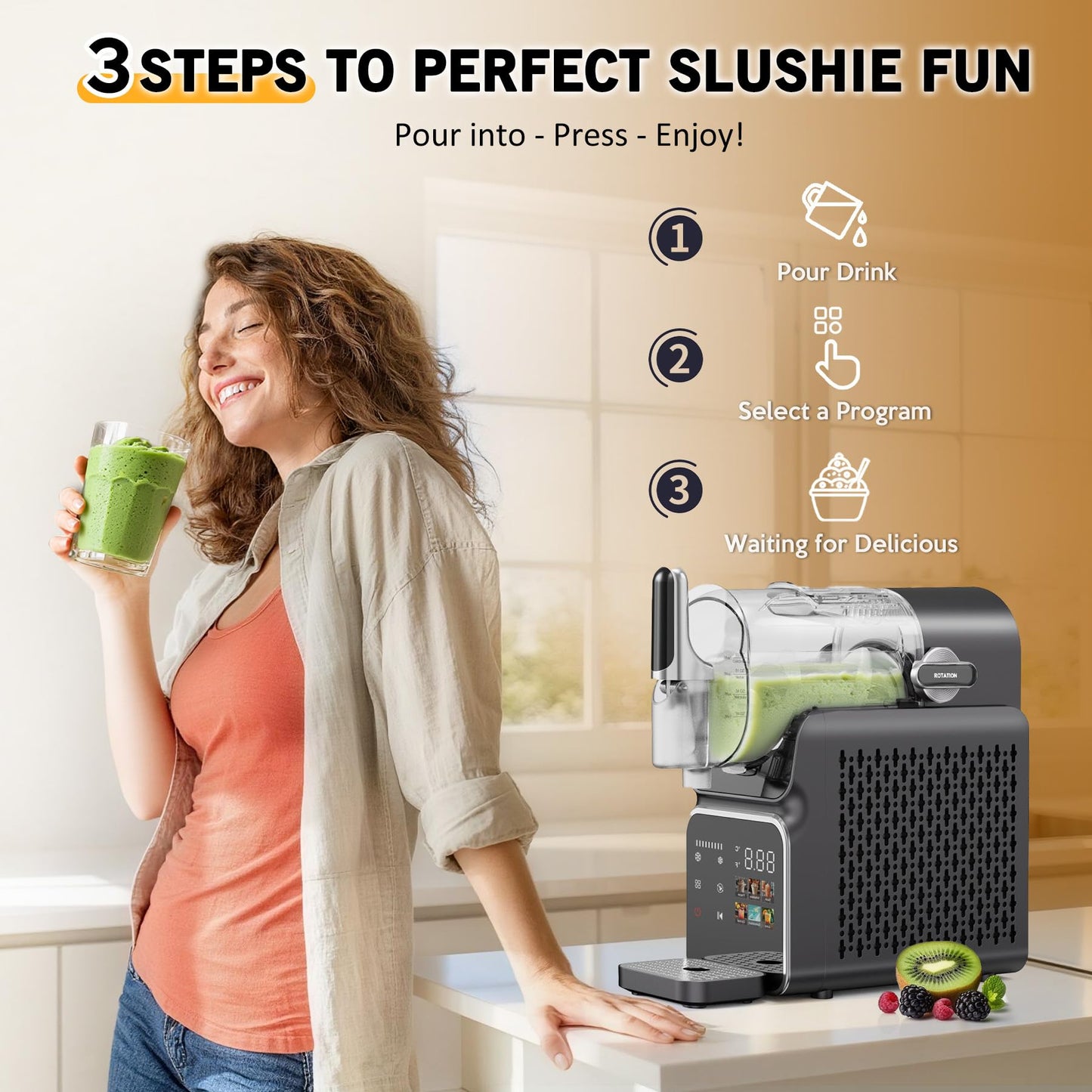 Slushie Machine, Frozen Drink Machine & Slushy Maker with Touchscreen, No Ice Needed, 6 Modes, Snow Flake Adjustment, Auto Clean, Gifts for Kitchen, Make Margaritas, Frappés, Milk Shake and More