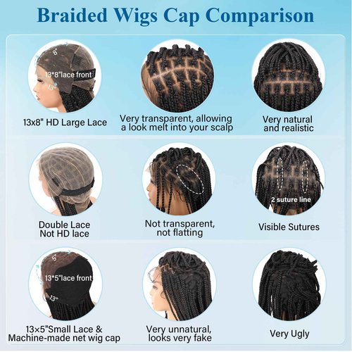 Olymei 12inch 13x8 Hd Lace Front Braided Wigs for Women Knotless Boho Braided Wigs Short Box Braid Wig with Baby Hair Premium Synthetic Curly Braided Lace Front Wigs Natural Black