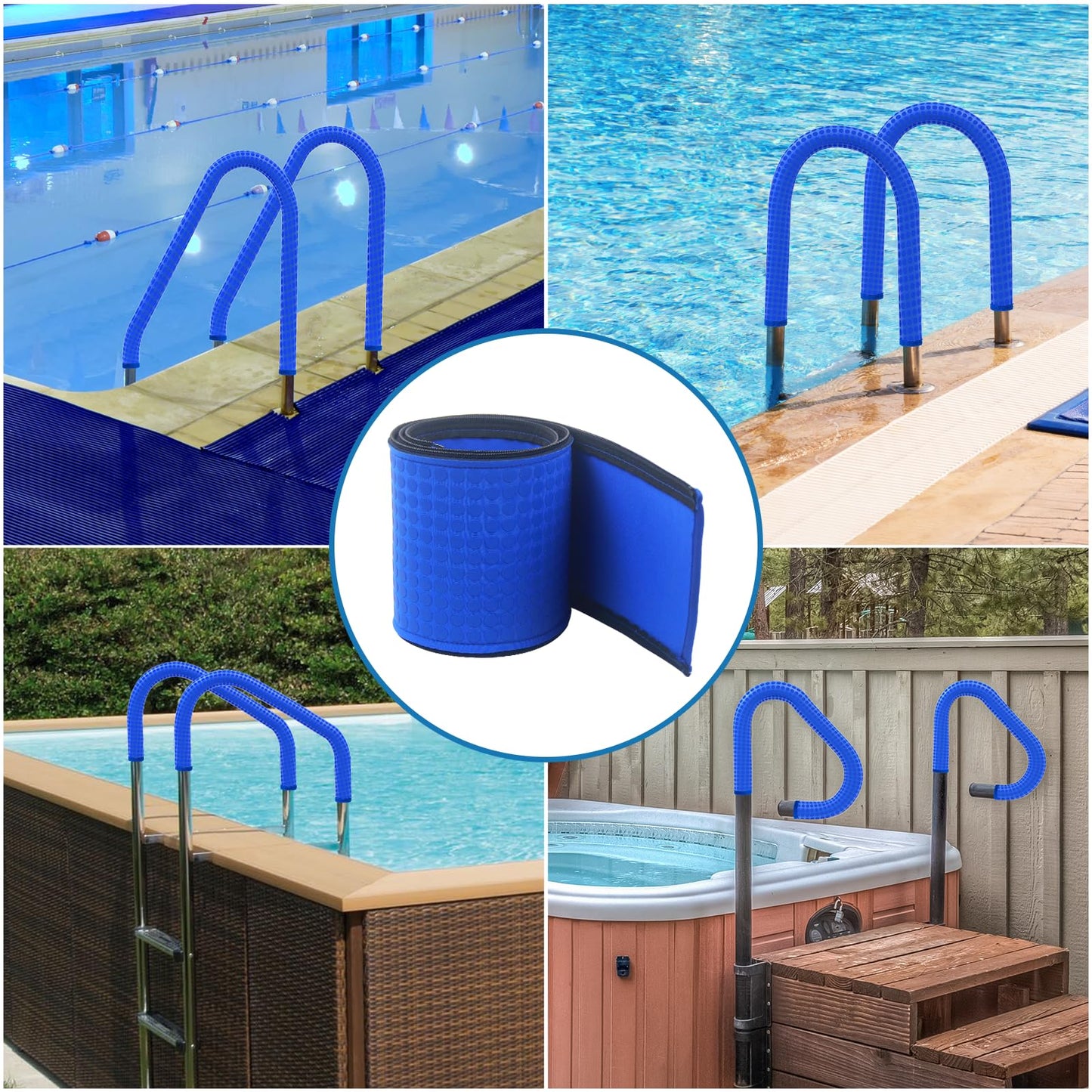 Pool Handrail Covers with Zippers 4 6 8 10 Ft Inground Swimming Pools Hand Rail Cover, Anti-Slip Cool Touch Heat Resistant, Royal Blue, Non Slip Swim Pool Railing Ladder Stair Handle Grip (10 Feet)