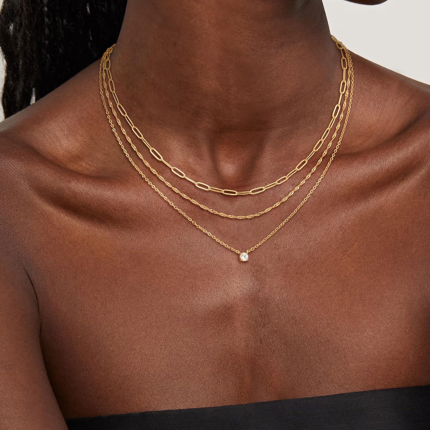 CHESKY Layered Necklaces for Women Trendy, Dainty 14K Gold Plated CZ Pendant Necklace Paperclip Rope Chain Necklace Gold Jewelry Set for Women Gifts