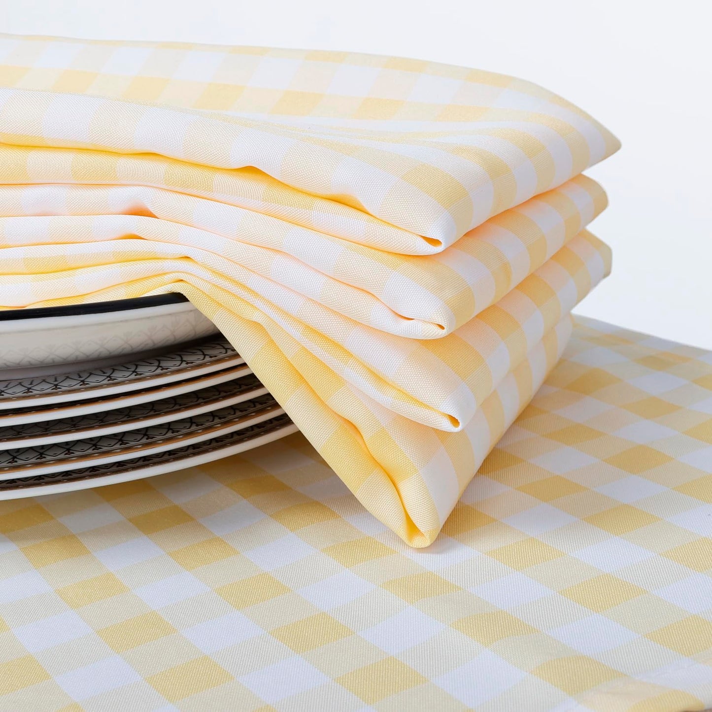 DUOBAO Plaid Checkered Placemats Set of 4 | 18x12 Inch Holiday Table Mats for Christmas, Weddings, Family Dinners | Machine-Washable Yellow Design