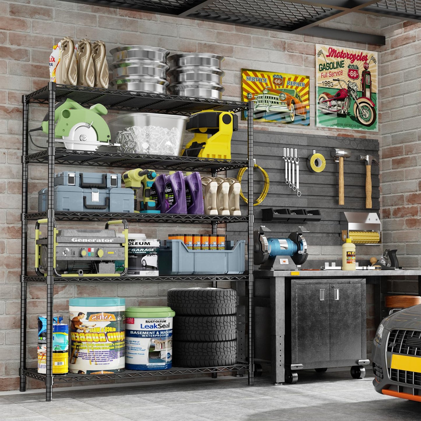 Storage Shelves Heavy Duty, 45" W x 20" D x 72" H Garage Shelving Unit Loads 2000LBS, 5-Tier Adjustable Metal Utility Rack, Wire Shelf for Kitchen, Laundry Room, Pantry, Warehouse, Basement